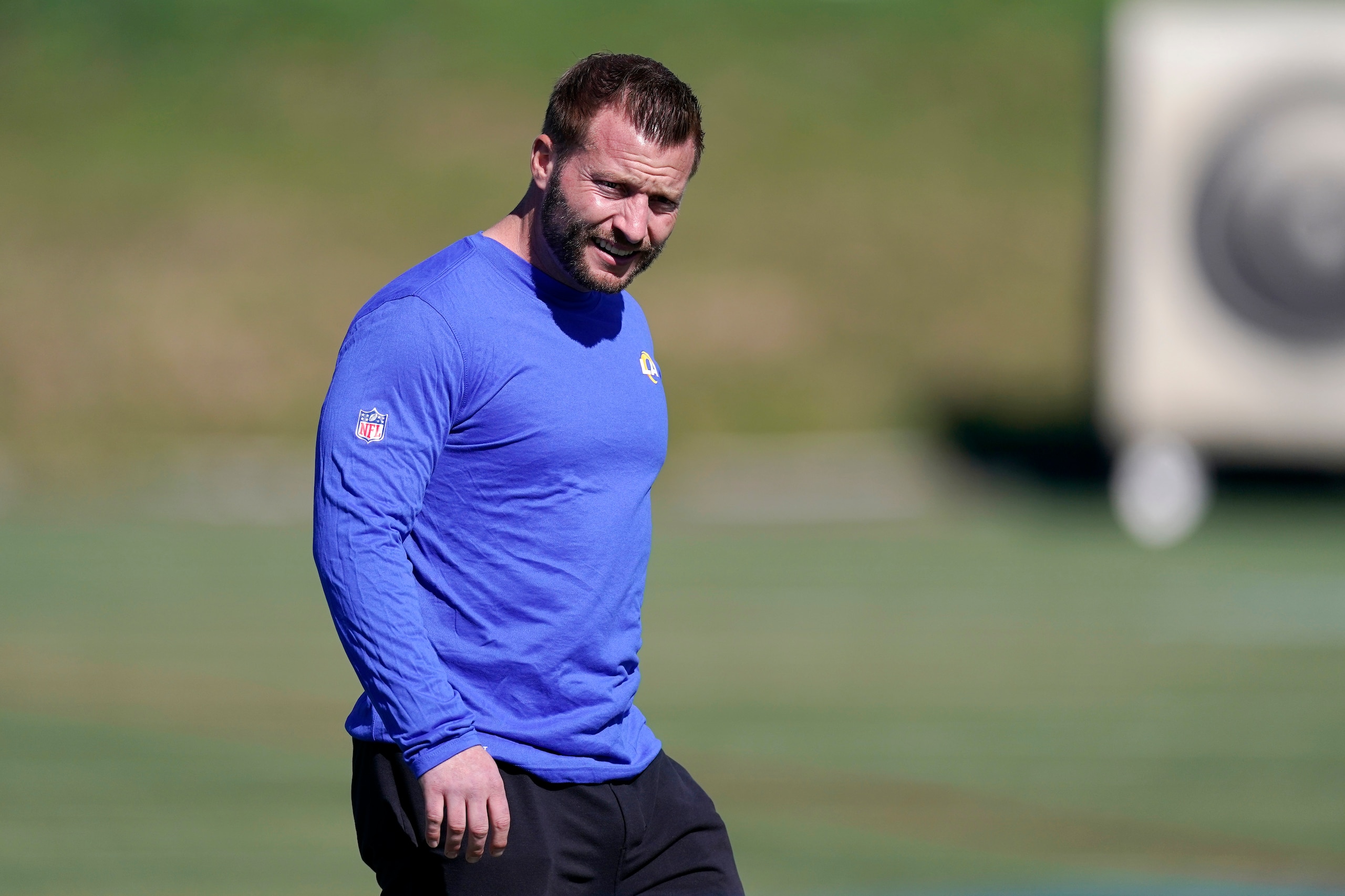 Los Angeles Rams head coach Sean McVay walks out to the field during practice for an NFL Super Bowl football game Friday, Feb. 11, 2022, in Thousand Oaks, Calif. The Rams are scheduled to play the Cincinnati Bengals in the Super Bowl on Sunday. (AP Photo/Mark J. Terrill)
