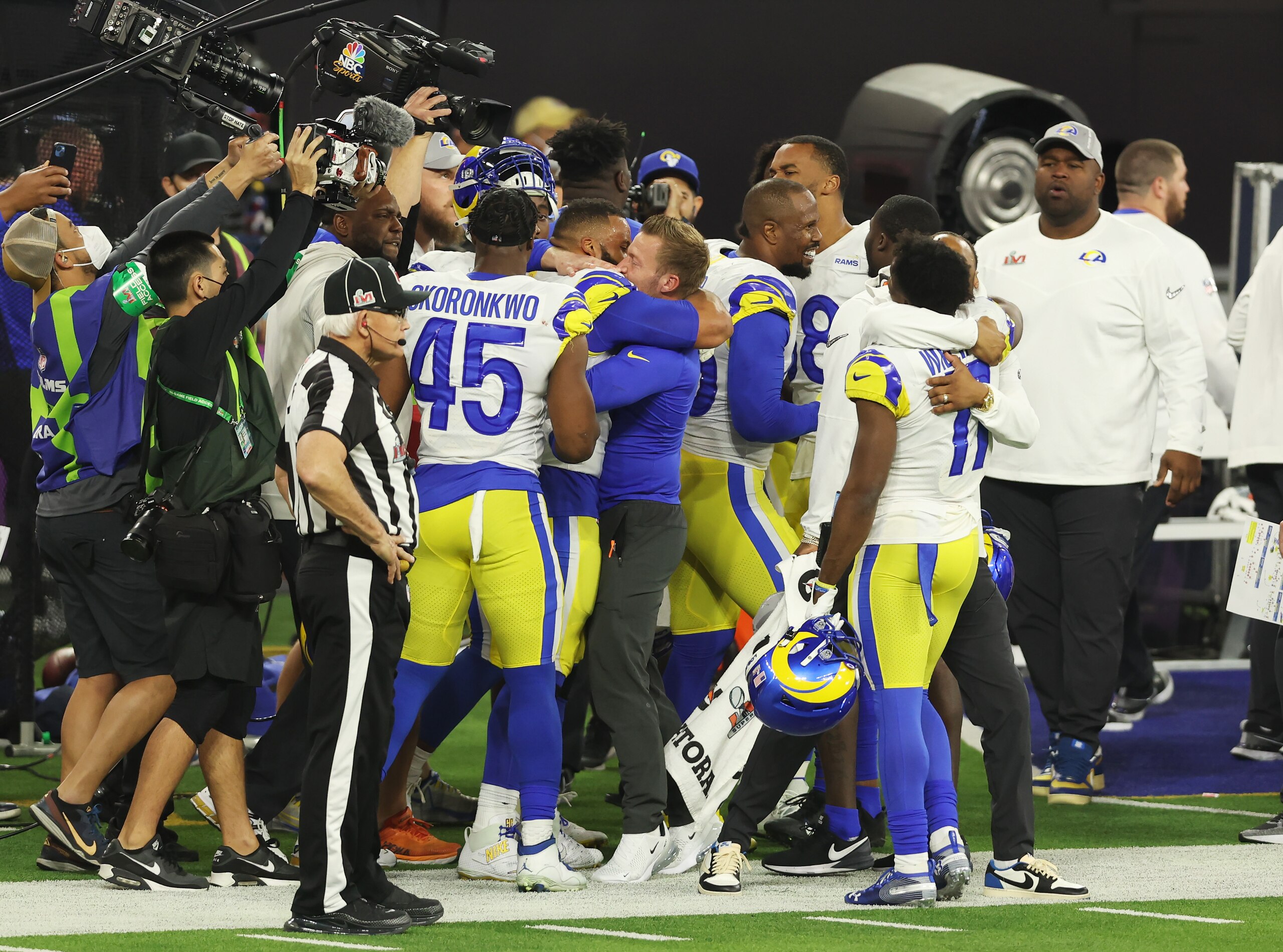INGLEWOOD, CALIFORNIA - FEBRUARY 13: Head coach Sean McVay of the Los Angeles Rams reacts after defeating the Cincinnati Bengals during Super Bowl LVI at SoFi Stadium on February 13, 2022 in Inglewood, California. (Photo by Rob Carr/Getty Images)