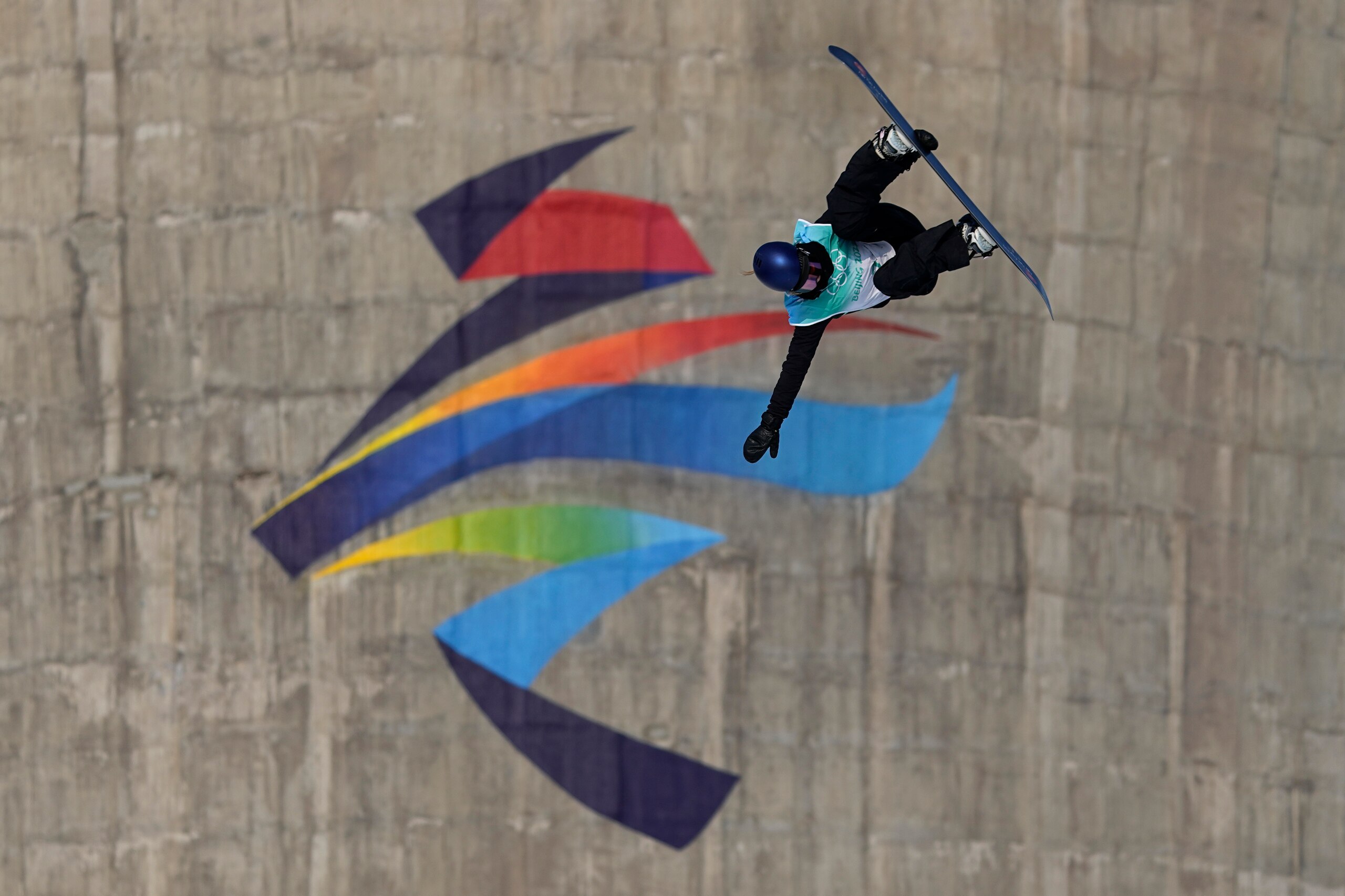 Anna Gasser of Austria competes during the women's snowboard big air finals of the 2022 Winter Olympics, Tuesday, Feb. 15, 2022, in Beijing. (AP Photo/Jae C. Hong)