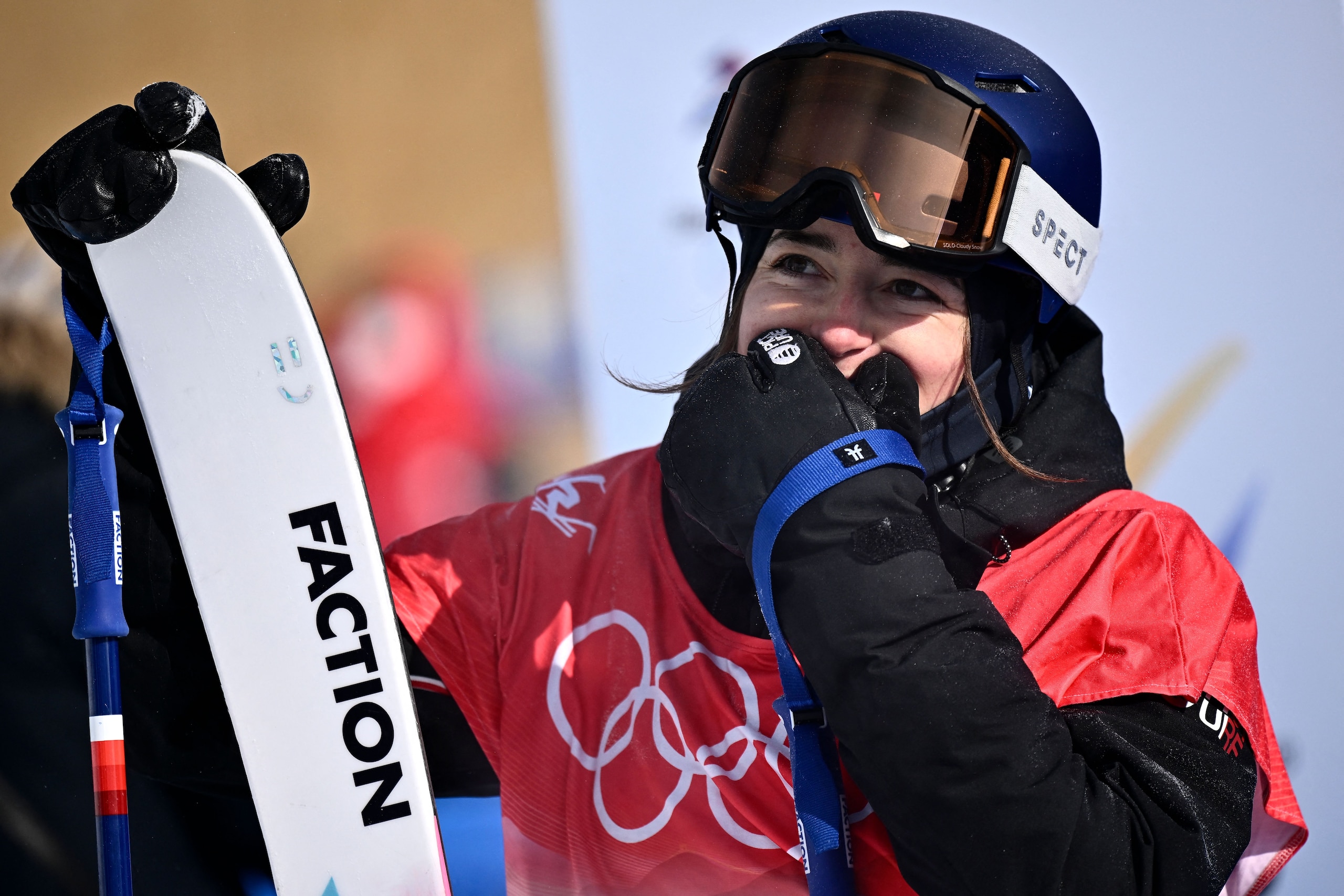 Switzerland's Mathilde Gremaud reacts as she competes in the freestyle skiing women's freeski slopestyle final run during the Beijing 2022 Winter Olympic Games at the Genting Snow Park H & S Stadium in Zhangjiakou on February 15, 2022. (Photo by Marco BERTORELLO / AFP) (Photo by MARCO BERTORELLO/AFP via Getty Images) Switzerland's Mathilde Gremaud reacts as she competes in the freestyle skiing women's freeski slopestyle final run during the Beijing 2022 Winter Olympic Games at the Genting Snow Park H & S Stadium in Zhangjiakou on February 15, 2022. (Photo by Marco BERTORELLO / AFP) (Photo by MARCO BERTORELLO/AFP via Getty Images)