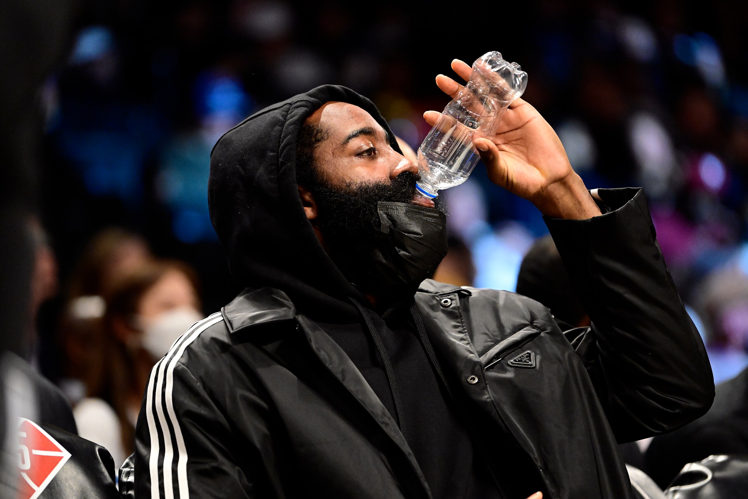 NEW YORK, NEW YORK - FEBRUARY 08: James Harden #13 of the Brooklyn Nets looks on from the sideline against the Boston Celtics at Barclays Center on February 08, 2022 in New York City. NOTE TO USER: User expressly acknowledges and agrees that, by downloading and or using this photograph, User is consenting to the terms and conditions of the Getty Images License Agreement. (Photo by Steven Ryan/Getty Images) NEW YORK, NEW YORK - FEBRUARY 08: James Harden #13 of the Brooklyn Nets looks on from the sideline against the Boston Celtics at Barclays Center on February 08, 2022 in New York City. NOTE TO USER: User expressly acknowledges and agrees that, by downloading and or using this photograph, User is consenting to the terms and conditions of the Getty Images License Agreement. (Photo by Steven Ryan/Getty Images)