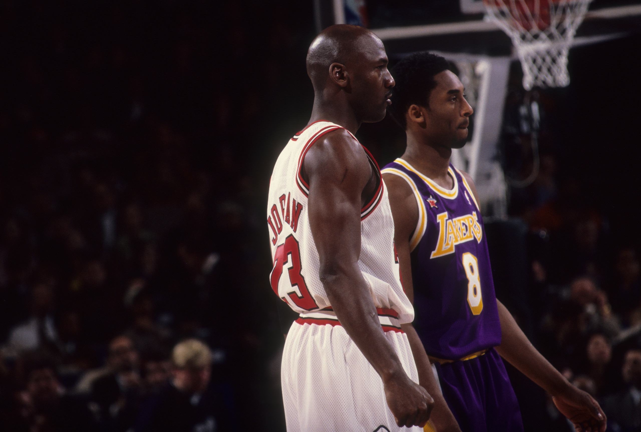 Basketball: NBA All-Star Game: Los Angeles Lakers Kobe Bryant (8) and Chicago Bulls Michael Jordan (23) on court during All Star Weekend at Madison Square Garden. 
New York, NY 2/8/1998
CREDIT: Manny Millan (Photo by Manny Millan /Sports Illustrated via Getty Images)
(Set Number: X54455 TK3 R6 F6 )