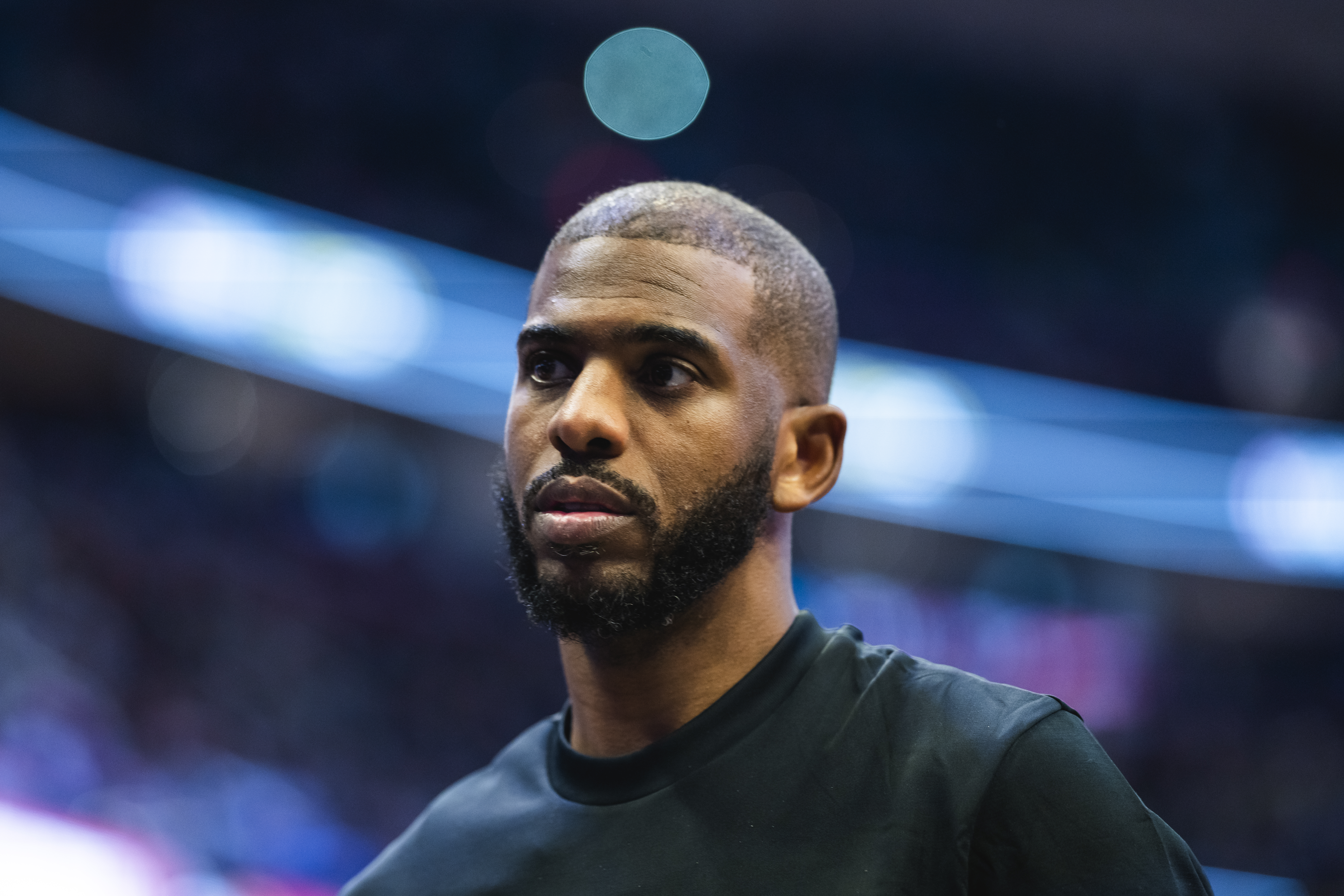 CLEVELAND, OH - FEBRUARY 20: Chris Paul #3 of Team LeBron looks on during the 2022 NBA All-Star Game on February 20, 2022 at Rocket Mortgage Fieldhouse in Cleveland, Ohio. NOTE TO USER: User expressly acknowledges and agrees that, by downloading and/or using this photograph, user is consenting to the terms and conditions of the Getty Images License Agreement. Mandatory Copyright Notice: Copyright 2022 NBAE (Photo by Evan Yu/NBAE via Getty Images)