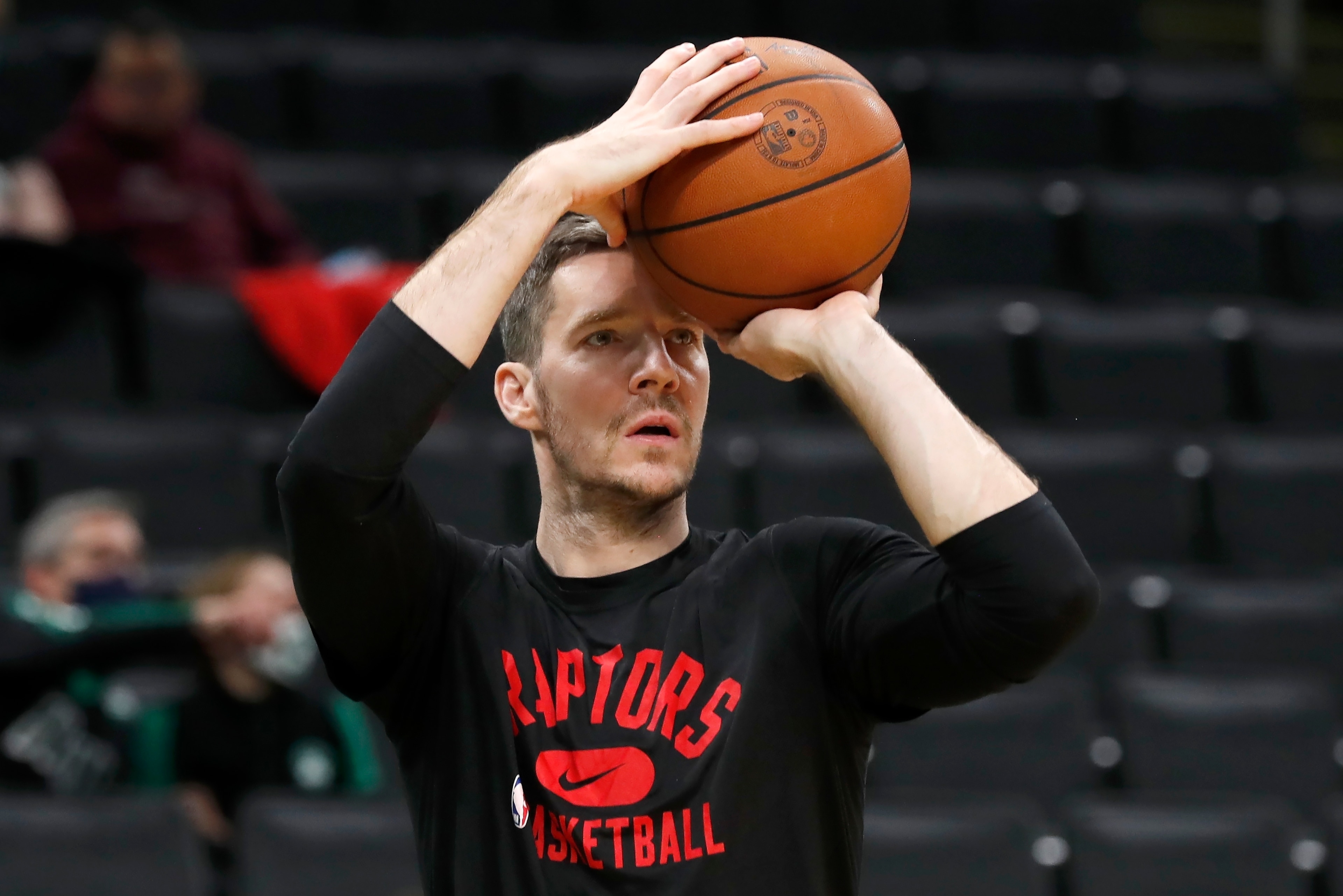 Toronto Raptors' Goran Dragic warms up before an NBA basketball game against the Boston Celtics, Wednesday, Nov. 10, 2021, in Boston. (AP Photo/Michael Dwyer) Toronto Raptors' Goran Dragic warms up before an NBA basketball game against the Boston Celtics, Wednesday, Nov. 10, 2021, in Boston. (AP Photo/Michael Dwyer)
