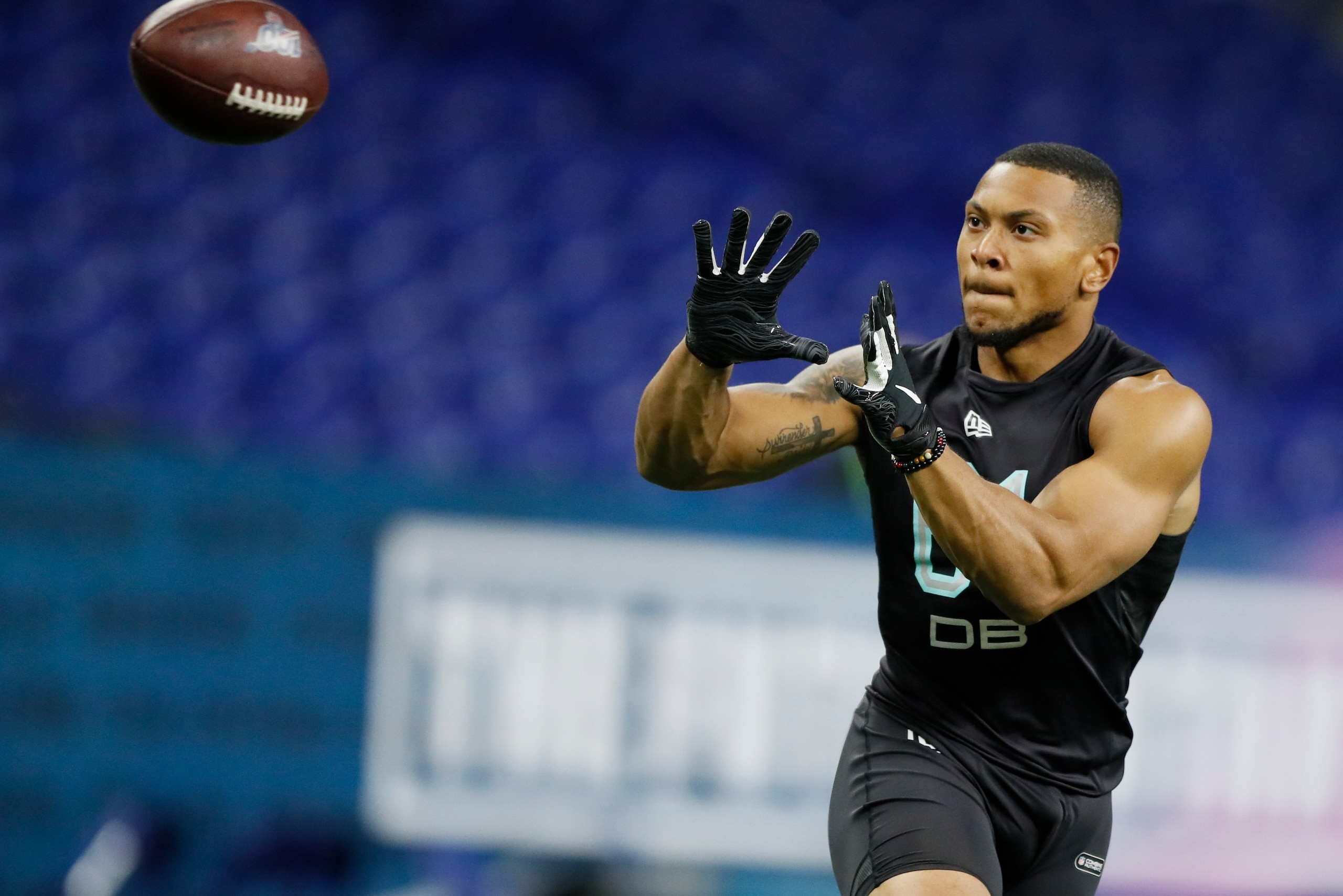 Minnesota defensive back Antoine Winfield Jr. runs a drill at the NFL football scouting combine in Indianapolis, Sunday, March 1, 2020. (AP Photo/Charlie Neibergall)