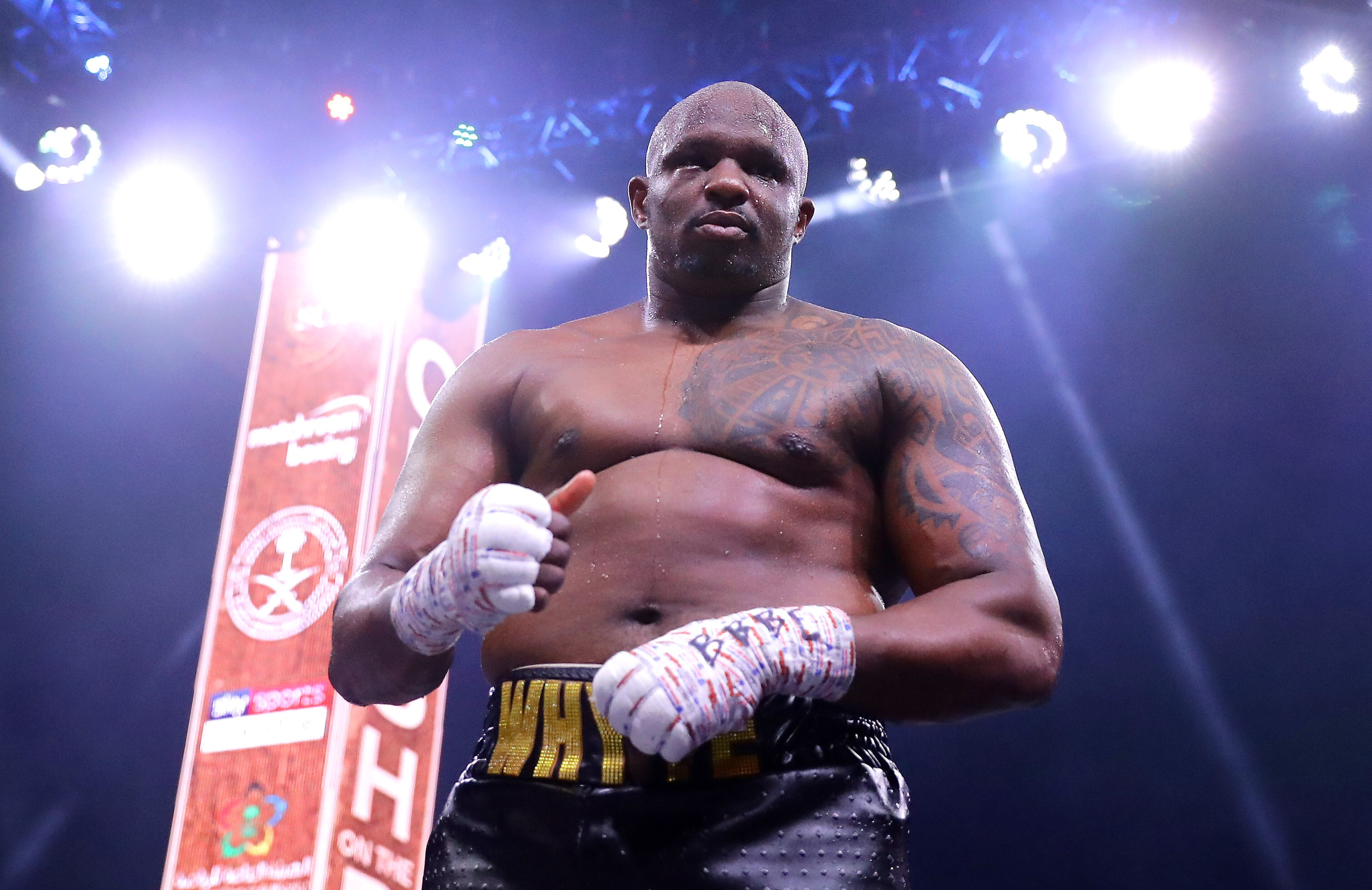 DIRIYAH, SAUDI ARABIA - DECEMBER 07: Dillian Whyte poses for a photo after the Heavyweight fight between Dillian Whyte and Mariusz Wach during the Matchroom Boxing 'Clash on the Dunes' show at the Diriyah Season on December 07, 2019 in Diriyah, Saudi Arabia (Photo by Richard Heathcote/Getty Images) DIRIYAH, SAUDI ARABIA - DECEMBER 07: Dillian Whyte poses for a photo after the Heavyweight fight between Dillian Whyte and Mariusz Wach during the Matchroom Boxing 'Clash on the Dunes' show at the Diriyah Season on December 07, 2019 in Diriyah, Saudi Arabia (Photo by Richard Heathcote/Getty Images)
