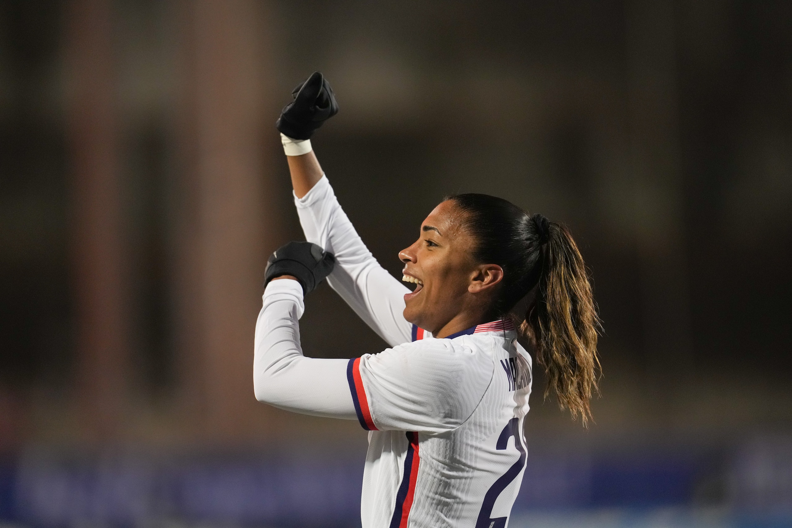 FRISCO, TX - FEBRUARY 23: Catarina Macario #20 of the United States celebrates after scoring a goal during a game between Iceland and USWNT at Toyota Stadium on February 23, 2022 in Frisco, Texas. (Photo by Brad Smith/ISI Photos/Getty Images) FRISCO, TX - FEBRUARY 23: Catarina Macario #20 of the United States celebrates after scoring a goal during a game between Iceland and USWNT at Toyota Stadium on February 23, 2022 in Frisco, Texas. (Photo by Brad Smith/ISI Photos/Getty Images)
