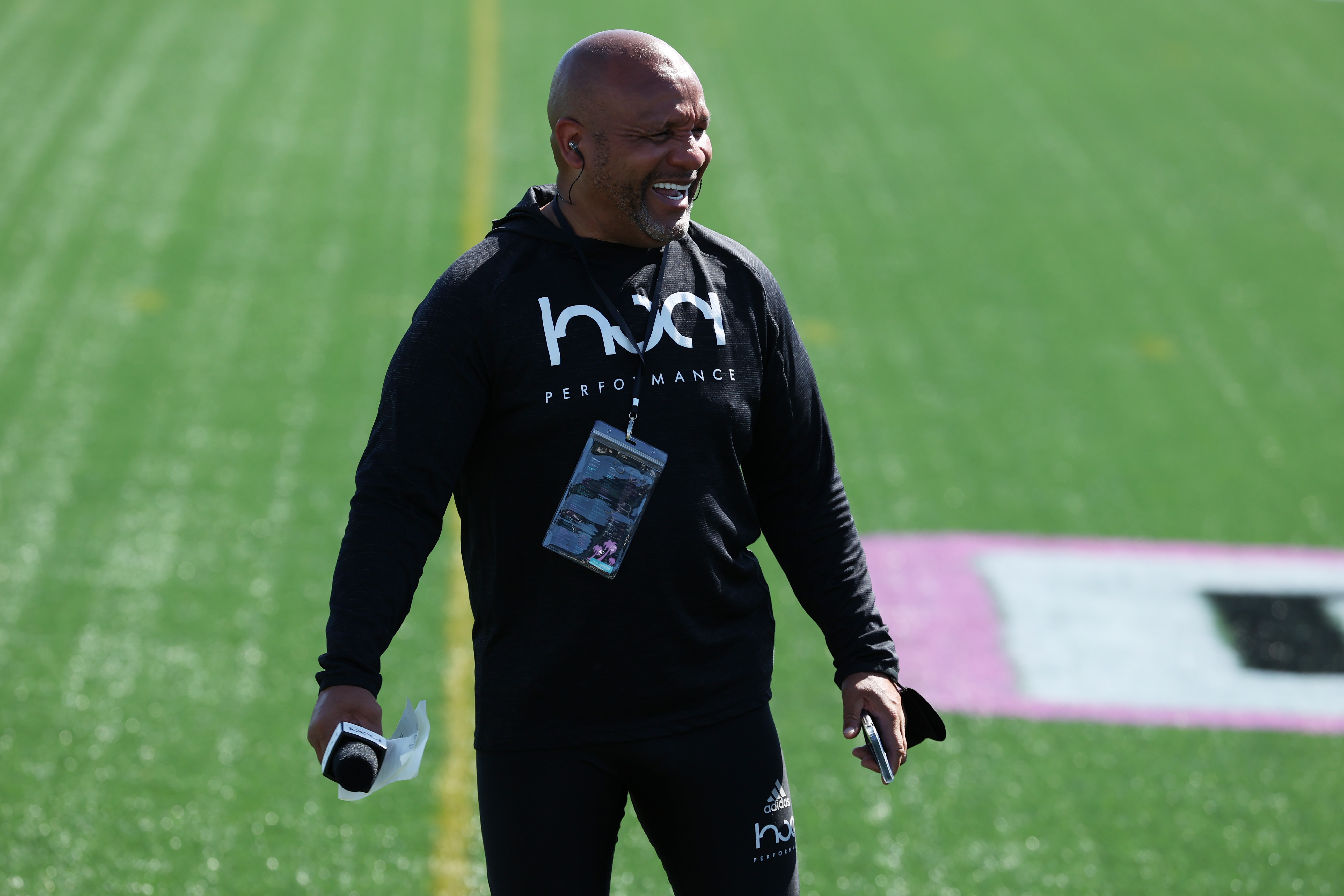 FORT LAUDERDALE, FLORIDA - MARCH 05: Hue Jackson attends the House of Athlete Scouting Combine at the Inter Miami CF Stadium practice facility on March 05, 2021 in Fort Lauderdale, Florida. (Photo by Cliff Hawkins/Getty Images)