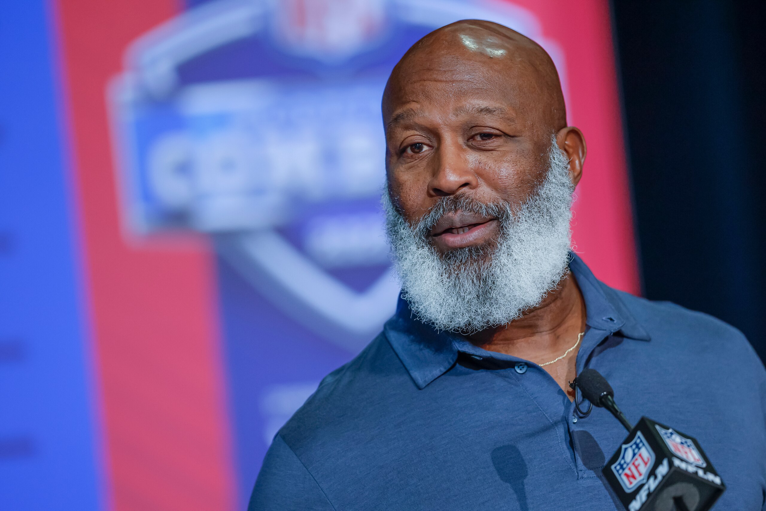 INDIANAPOLIS, IN - MAR 02: Head coach, Lovie Smith of the Houston Texans speaks to reporters during the NFL Draft Combine at the Indiana Convention Center on March 2, 2022 in Indianapolis, Indiana. (Photo by Michael Hickey/Getty Images)
