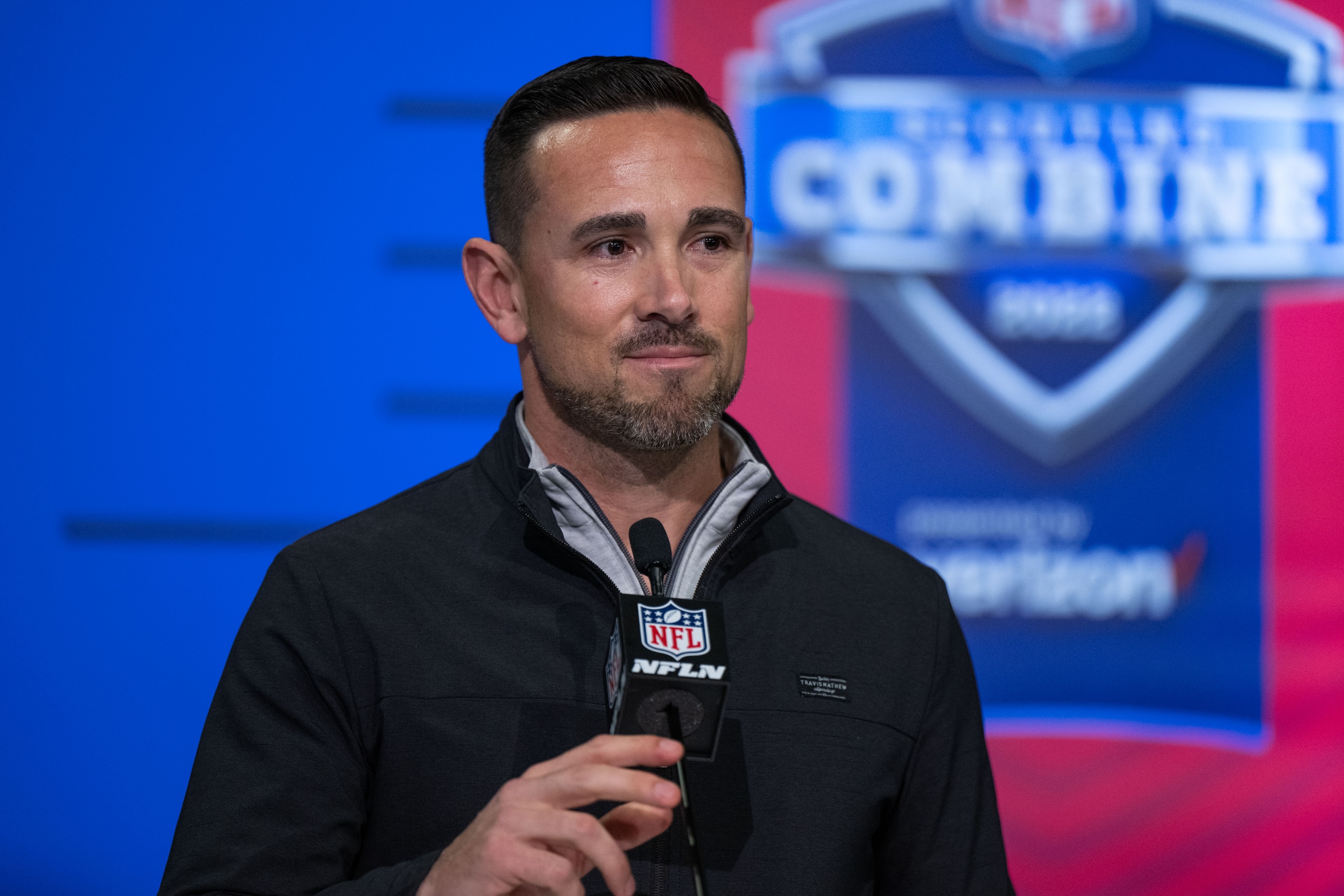 INDIANAPOLIS, IN - MARCH 02: Green Bay Packers head coach Matt LaFleur answers questions from the media during the NFL Scouting Combine on March 2, 2022, at the Indiana Convention Center in Indianapolis, IN. (Photo by Zach Bolinger/Icon Sportswire via Getty Images)
