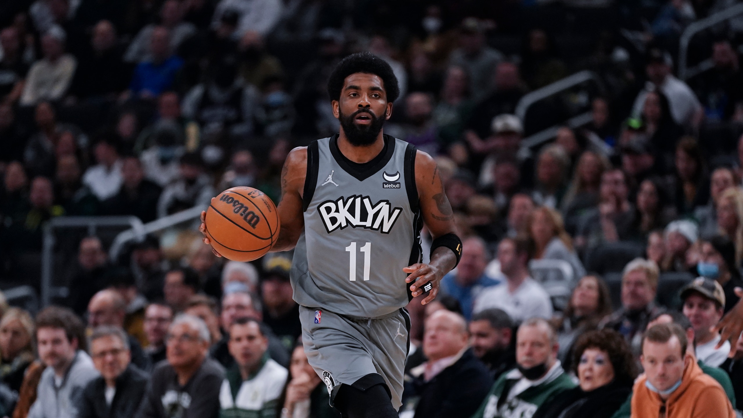 Brooklyn Nets' Kyrie Irving during the first half of an NBA basketball game against the Milwaukee Bucks Saturday, Feb. 26, 2022, in Milwaukee. (AP Photo/Morry Gash) Brooklyn Nets' Kyrie Irving during the first half of an NBA basketball game against the Milwaukee Bucks Saturday, Feb. 26, 2022, in Milwaukee. (AP Photo/Morry Gash)