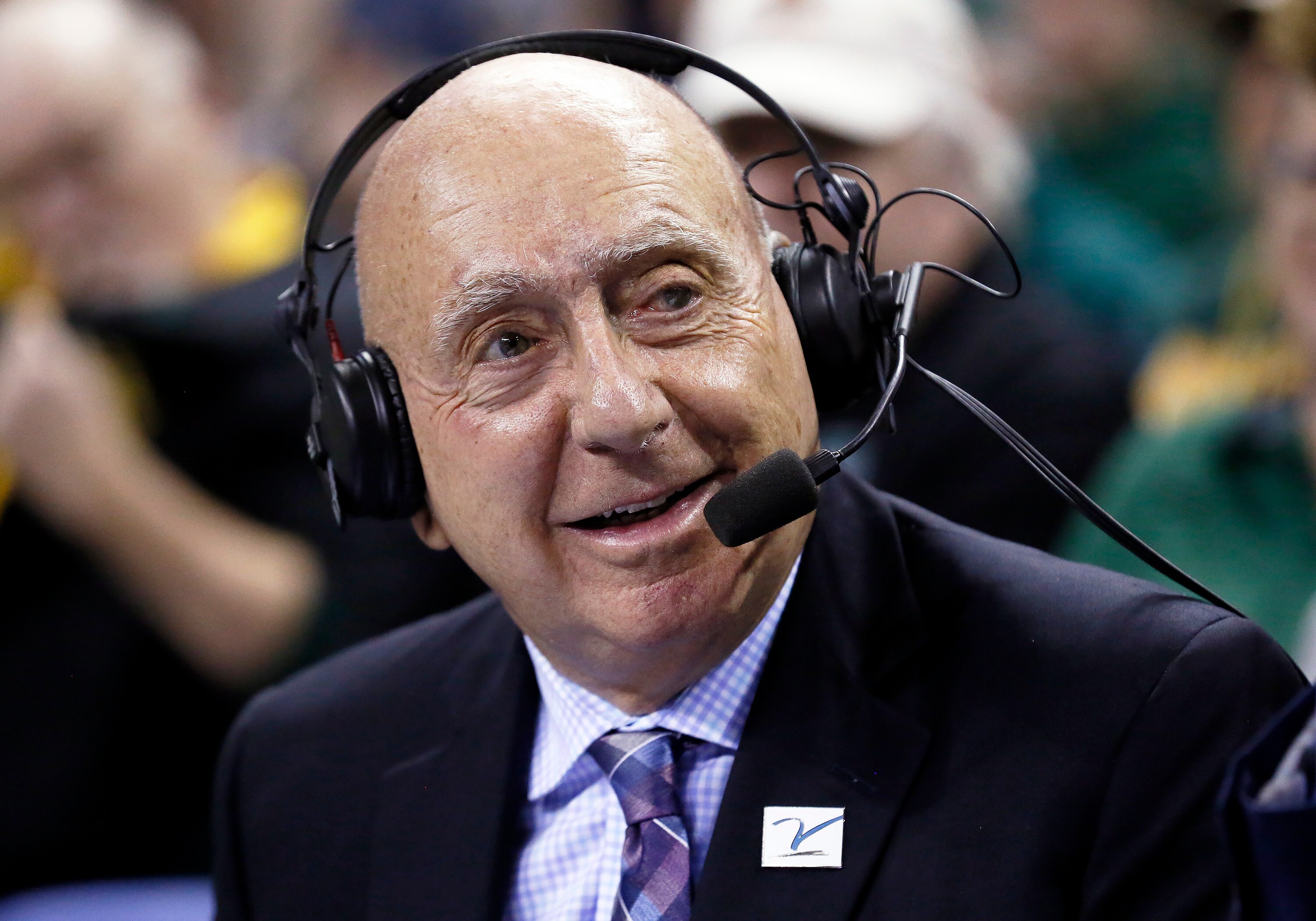 ABC/ESPN basketball analyst Dick Vitale sits at mid-court prior to an NCAA college basketball game between the Baylor Bears and the Villanova Wildcats on Sunday, Dec. 12, 2021, in Waco, Texas. (AP Photo/Ray Carlin) ABC/ESPN basketball analyst Dick Vitale sits at mid-court prior to an NCAA college basketball game between the Baylor Bears and the Villanova Wildcats on Sunday, Dec. 12, 2021, in Waco, Texas. (AP Photo/Ray Carlin)