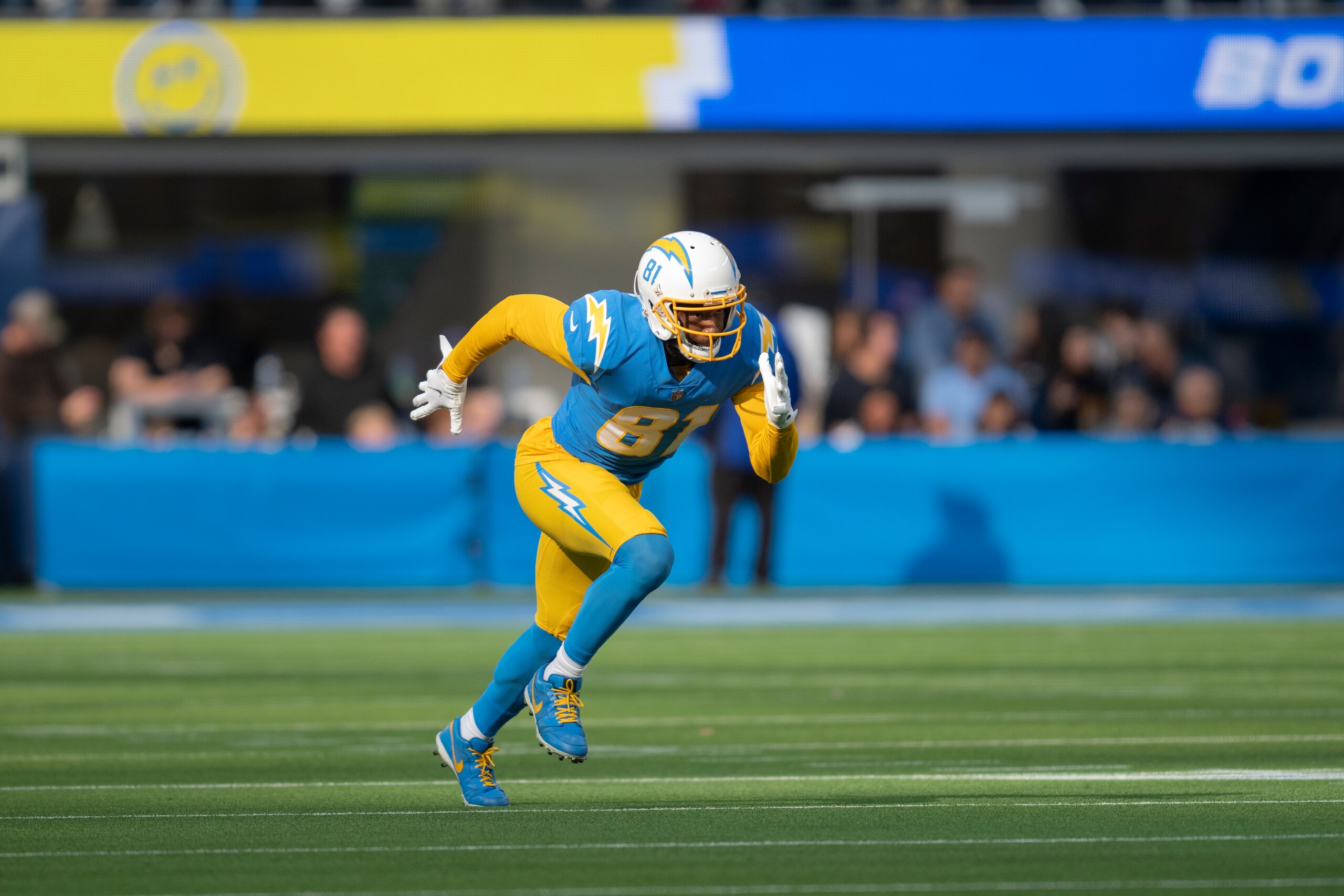 Los Angeles Chargers wide receiver Mike Williams (81) runs during an NFL football game against the Denver Broncos Sunday, Jan. 2, 2022, in Inglewood, Calif. (AP Photo/Kyusung Gong) Los Angeles Chargers wide receiver Mike Williams (81) runs during an NFL football game against the Denver Broncos Sunday, Jan. 2, 2022, in Inglewood, Calif. (AP Photo/Kyusung Gong)