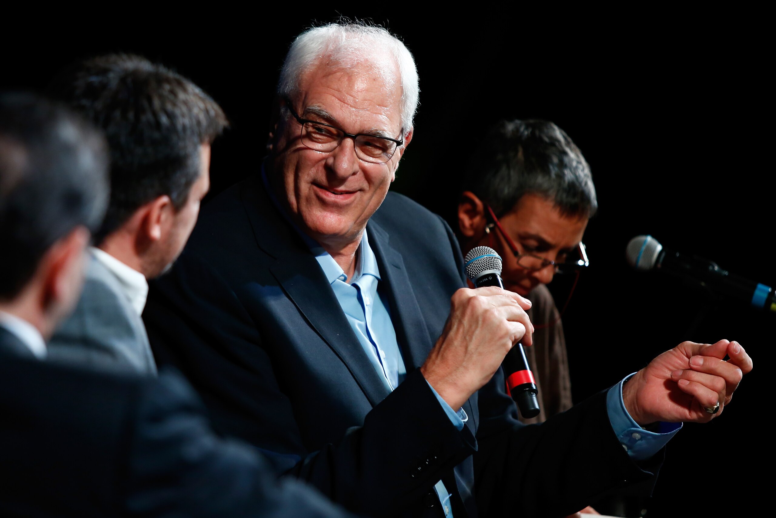 ROME, ITALY - OCTOBER 28:  Phil Jackson (c) meets the audience during the 12th Rome Film Fest at Auditorium Parco Della Musica on October 28, 2017 in Rome, Italy.  (Photo by Ernesto S. Ruscio/Getty Images)