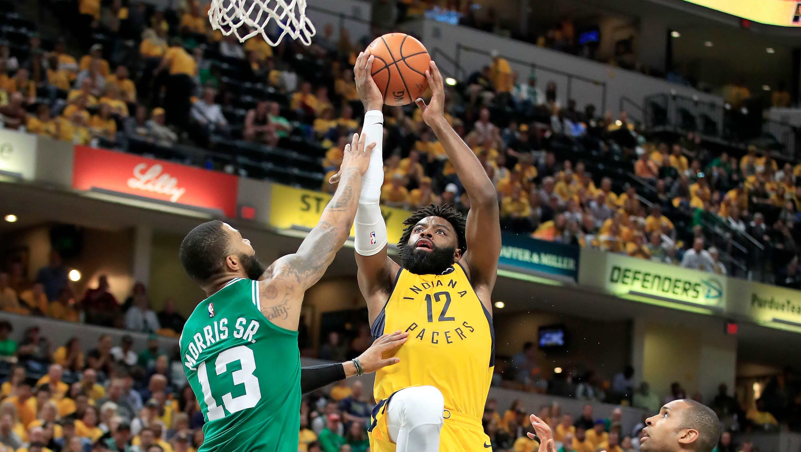 INDIANAPOLIS, INDIANA - APRIL 21:  Tyreke Evans #12 of the Indiana Pacers shoots the ball against the Boston Celtics in game four of the first round of the 2019 NBA Playoffs at Bankers Life Fieldhouse on April 21, 2019 in Indianapolis, Indiana.  NOTE TO USER:  User expressly acknowledges and agrees that , by downloading and or using this photograph, User is consenting to the terms and conditions of the Getty Images License Agreement. (Photo by Andy Lyons/Getty Images)