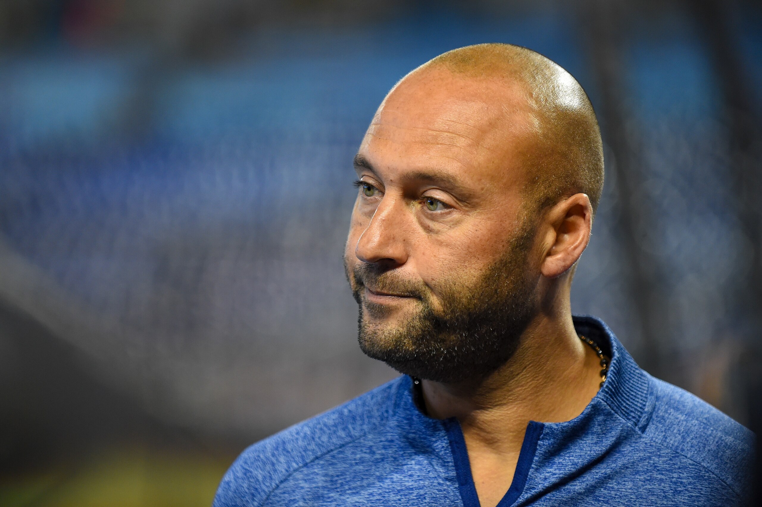 MIAMI, FLORIDA - OCTOBER 02: Miami Marlins CEO Derek Jeter speaks to the media before the start of the game against the Philadelphia Phillies at loanDepot park on October 02, 2021 in Miami, Florida. (Photo by Eric Espada/Getty Images)