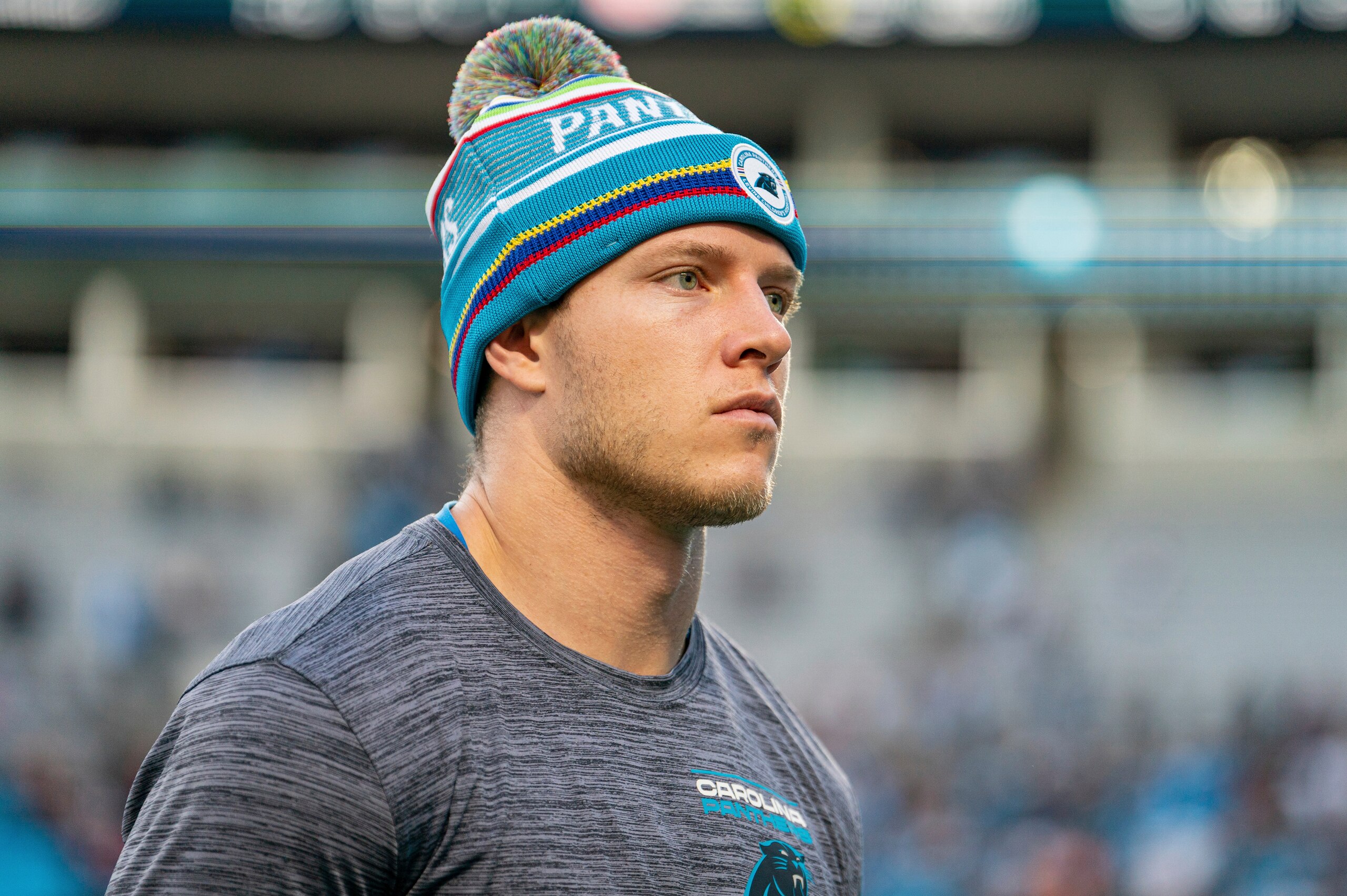 Carolina Panthers running back Christian McCaffrey walks off the field after a loss to the Tampa Bay Buccaneers after an NFL football game Sunday, Dec. 26, 2021, in Charlotte, N.C. (AP Photo/Jacob Kupferman) Carolina Panthers running back Christian McCaffrey walks off the field after a loss to the Tampa Bay Buccaneers after an NFL football game Sunday, Dec. 26, 2021, in Charlotte, N.C. (AP Photo/Jacob Kupferman)