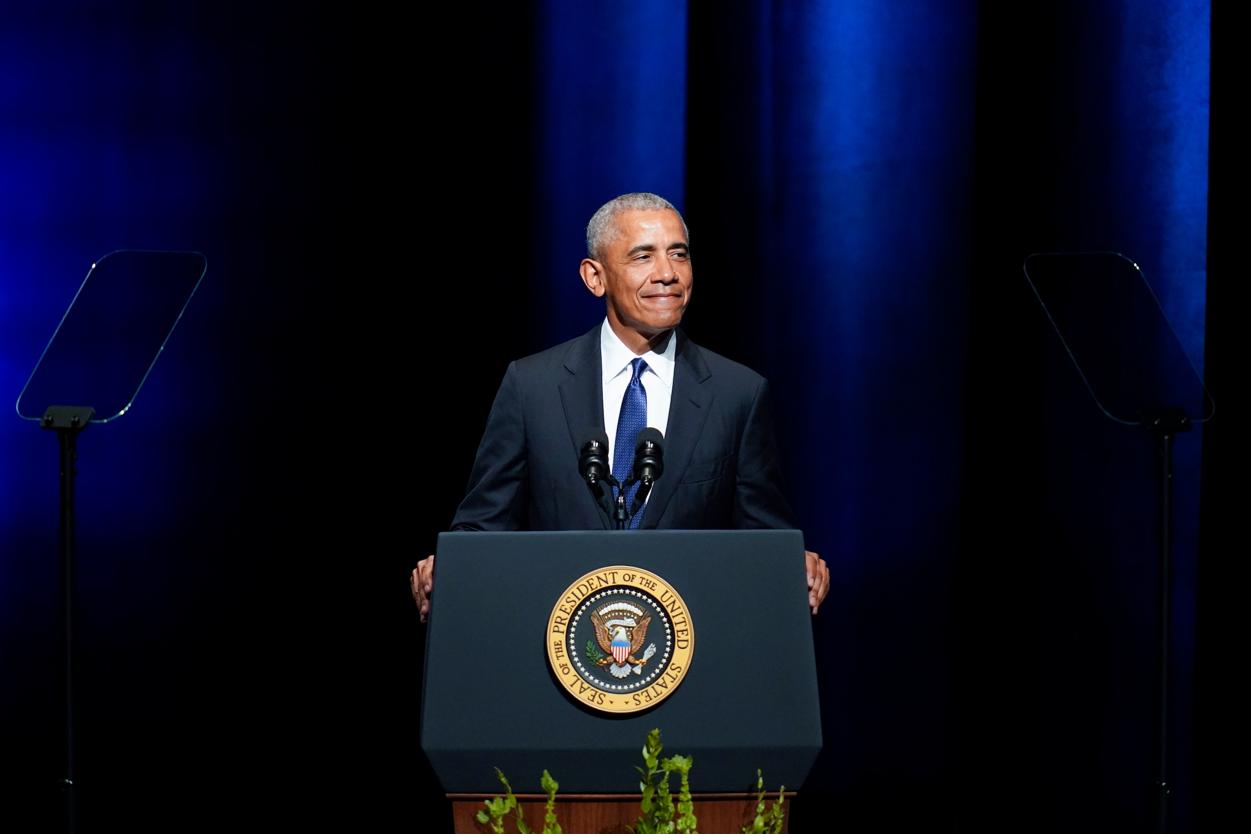Former President Barack Obama speaks during a memorial service for former Senate Majority Leader Harry Reid at the Smith Center in Las Vegas, Saturday, Jan. 8, 2022. (AP Photo/John Locher)