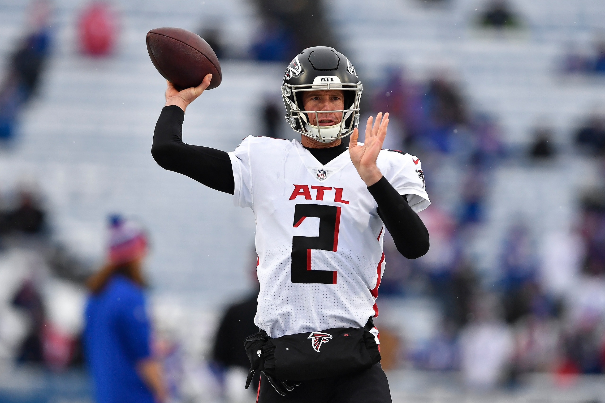 Atlanta Falcons quarterback Matt Ryan warms up before an NFL football game against the Buffalo Bills in Orchard Park, N.Y., Sunday, Jan. 2, 2022. (AP Photo/Adrian Kraus) Atlanta Falcons quarterback Matt Ryan warms up before an NFL football game against the Buffalo Bills in Orchard Park, N.Y., Sunday, Jan. 2, 2022. (AP Photo/Adrian Kraus)