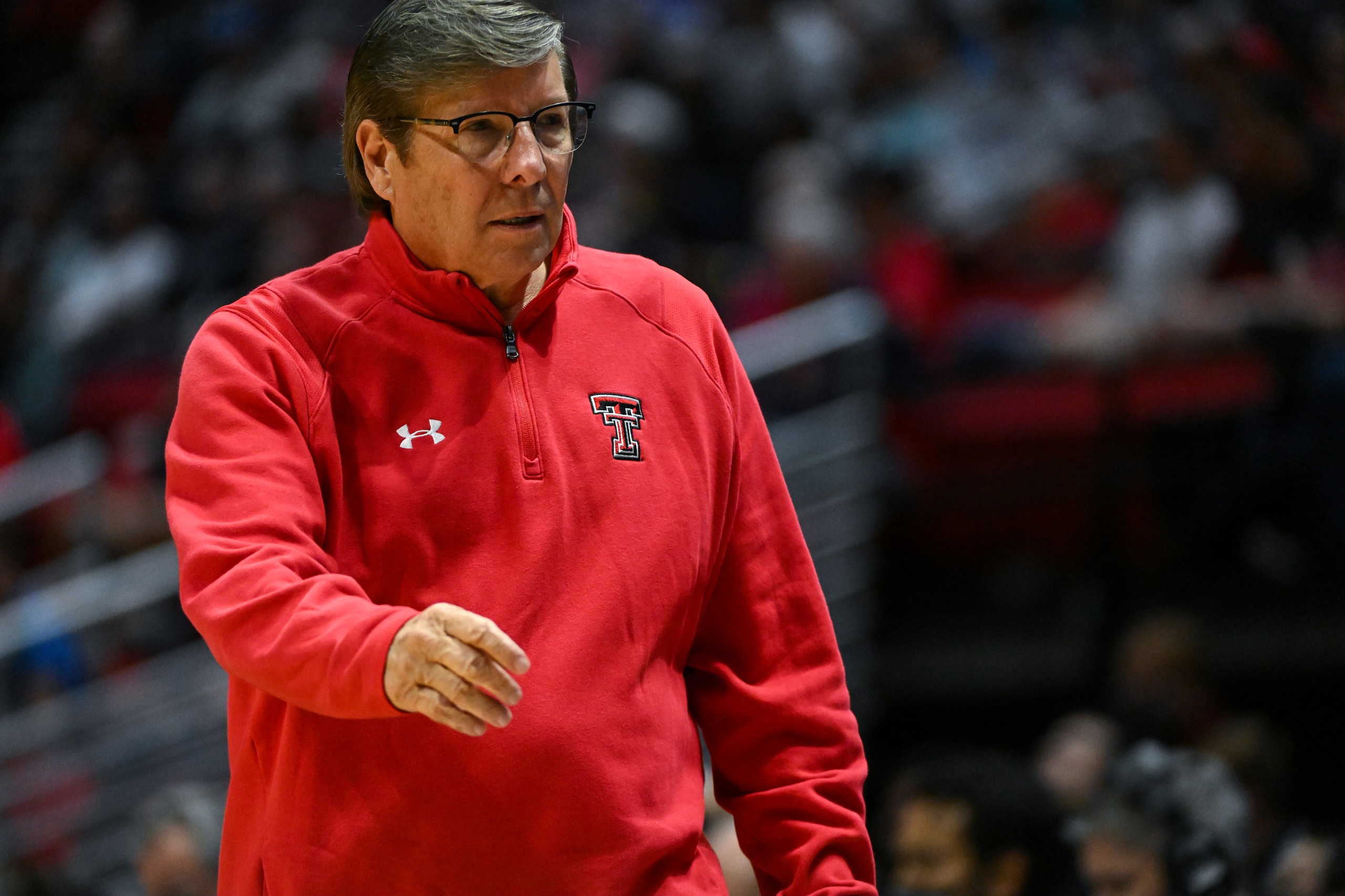 SAN DIEGO, CA - MARCH 20: Head Coach Mark Adams of the Texas Tech Red Raiders during the second round of the 2022 NCAA Men's Basketball Tournament held at Viejas Arena on March 20, 2022 in San Diego, California. (Photo by Brett Wilhelm/NCAA Photos via Getty Images)