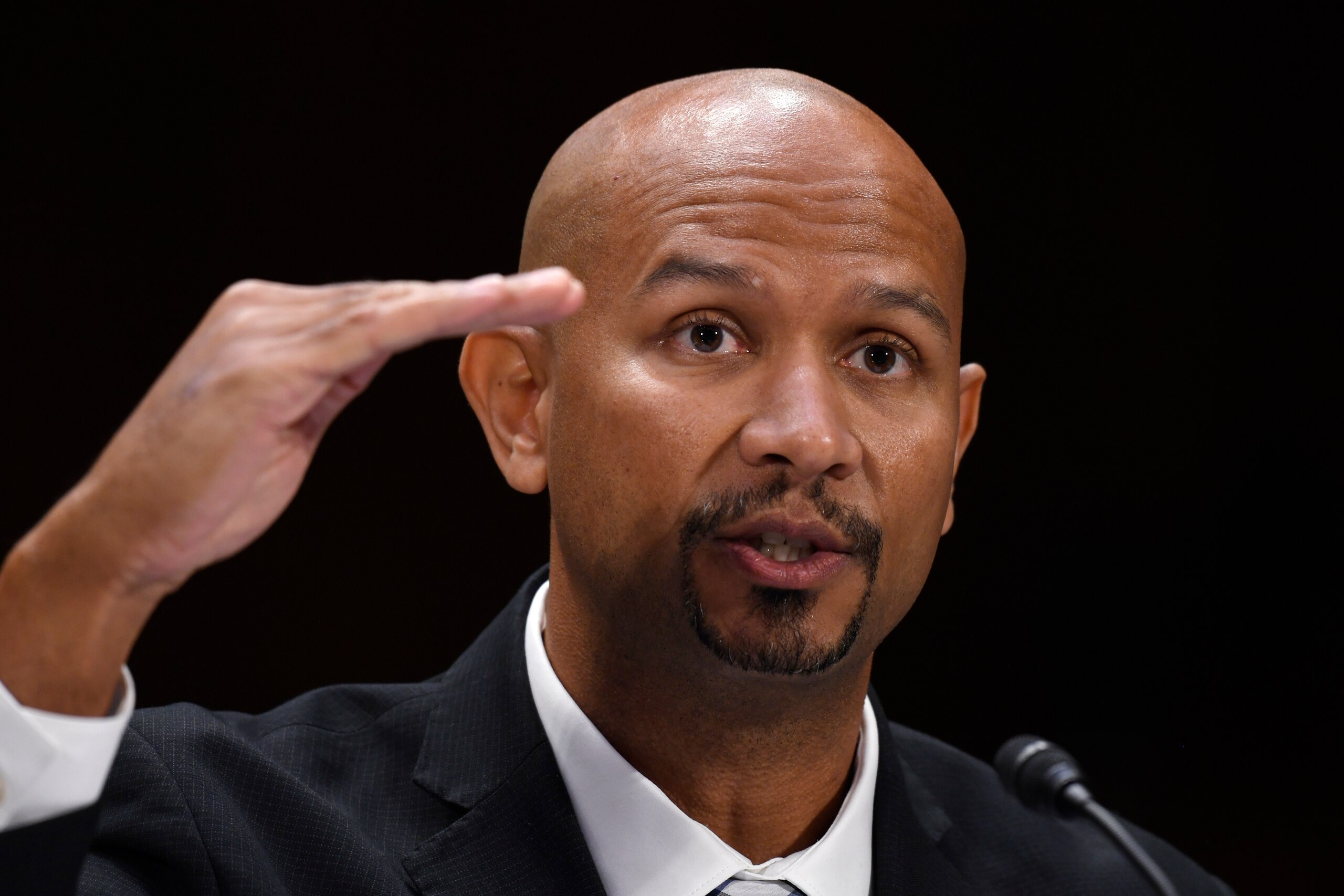 National College Players Association Executive Director Ramogi Huma testifies during a Senate Commerce subcommittee hearing on Capitol Hill in Washington, Tuesday, Feb. 11, 2020, on intercollegiate athlete compensation. (AP Photo/Susan Walsh)