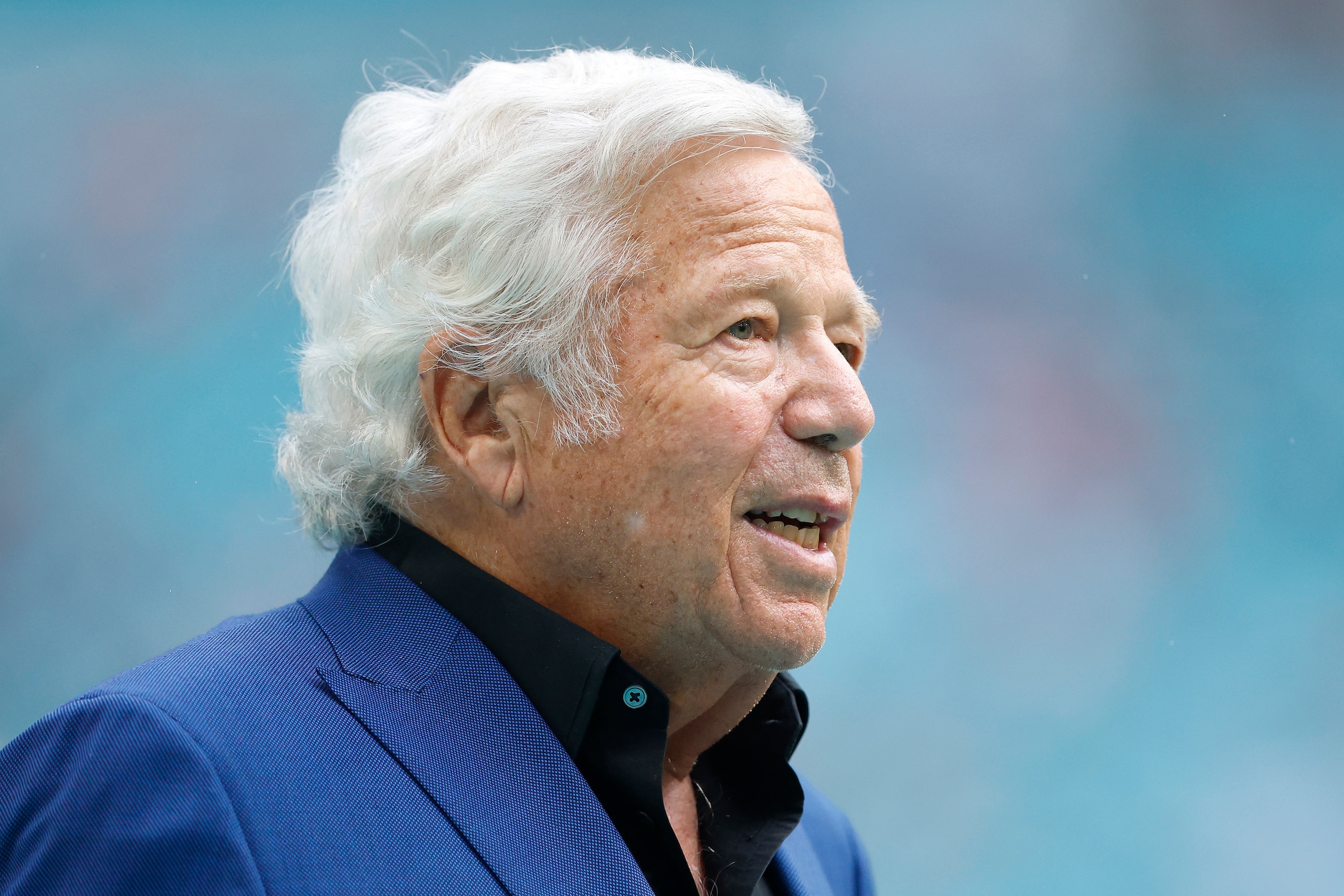 MIAMI GARDENS, FLORIDA - JANUARY 09: Owner Robert Kraft of the New England Patriots looks on prior to the game against the Miami Dolphins at Hard Rock Stadium on January 09, 2022 in Miami Gardens, Florida. (Photo by Michael Reaves/Getty Images)
