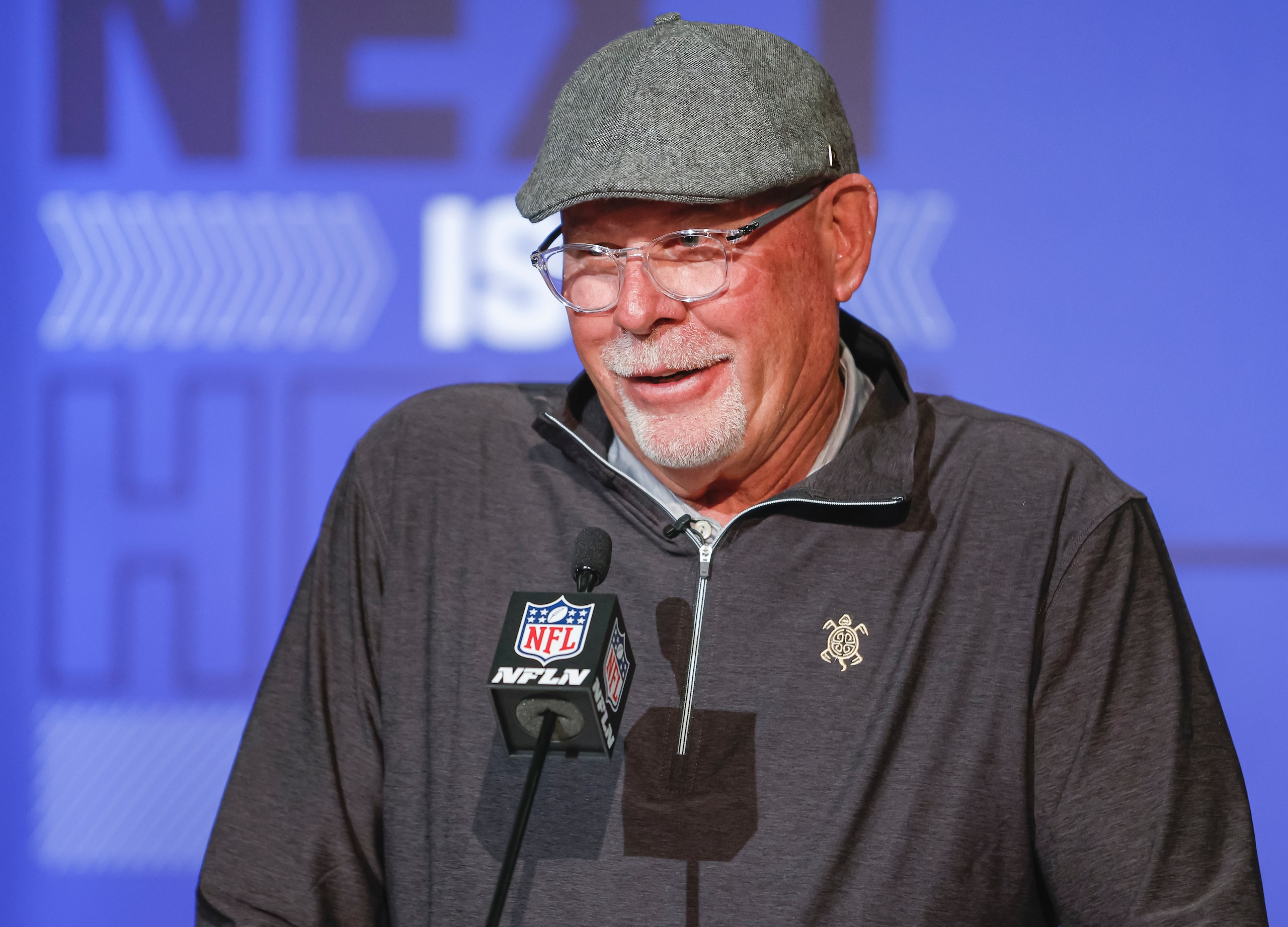 INDIANAPOLIS, IN - MAR 01: Bruce Arians, head coach of the Tampa Bay Buccaneers speaks to reporters during the NFL Draft Combine at the Indiana Convention Center on March 1, 2022 in Indianapolis, Indiana. (Photo by Michael Hickey/Getty Images) INDIANAPOLIS, IN - MAR 01: Bruce Arians, head coach of the Tampa Bay Buccaneers speaks to reporters during the NFL Draft Combine at the Indiana Convention Center on March 1, 2022 in Indianapolis, Indiana. (Photo by Michael Hickey/Getty Images)