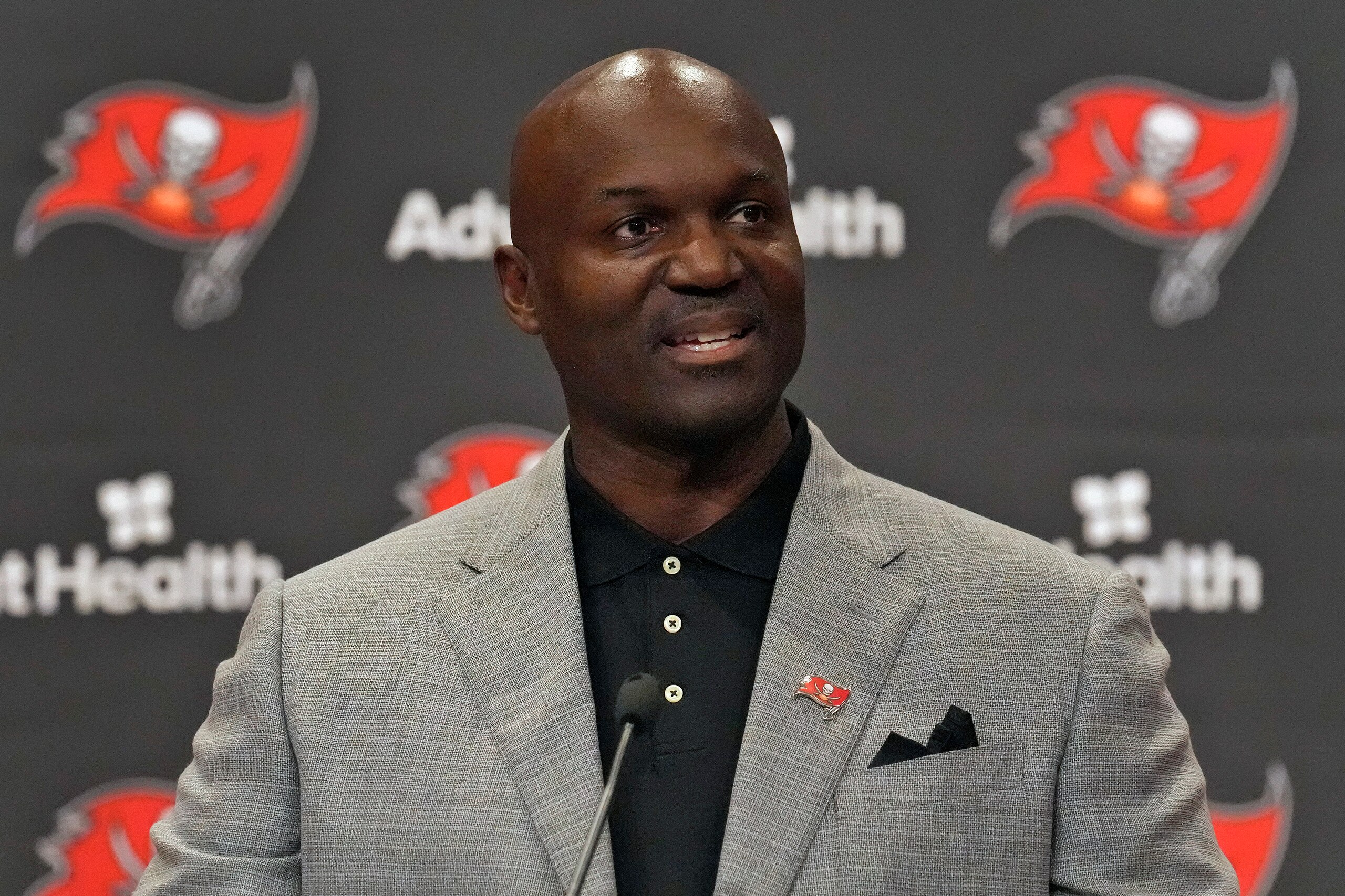 New Tampa Bay Buccaneers head coach Todd Bowles speaks to the media during an NFL football introductory news conference Thursday, March 31, 2022, in Tampa, Fla. (AP Photo/Chris O'Meara)