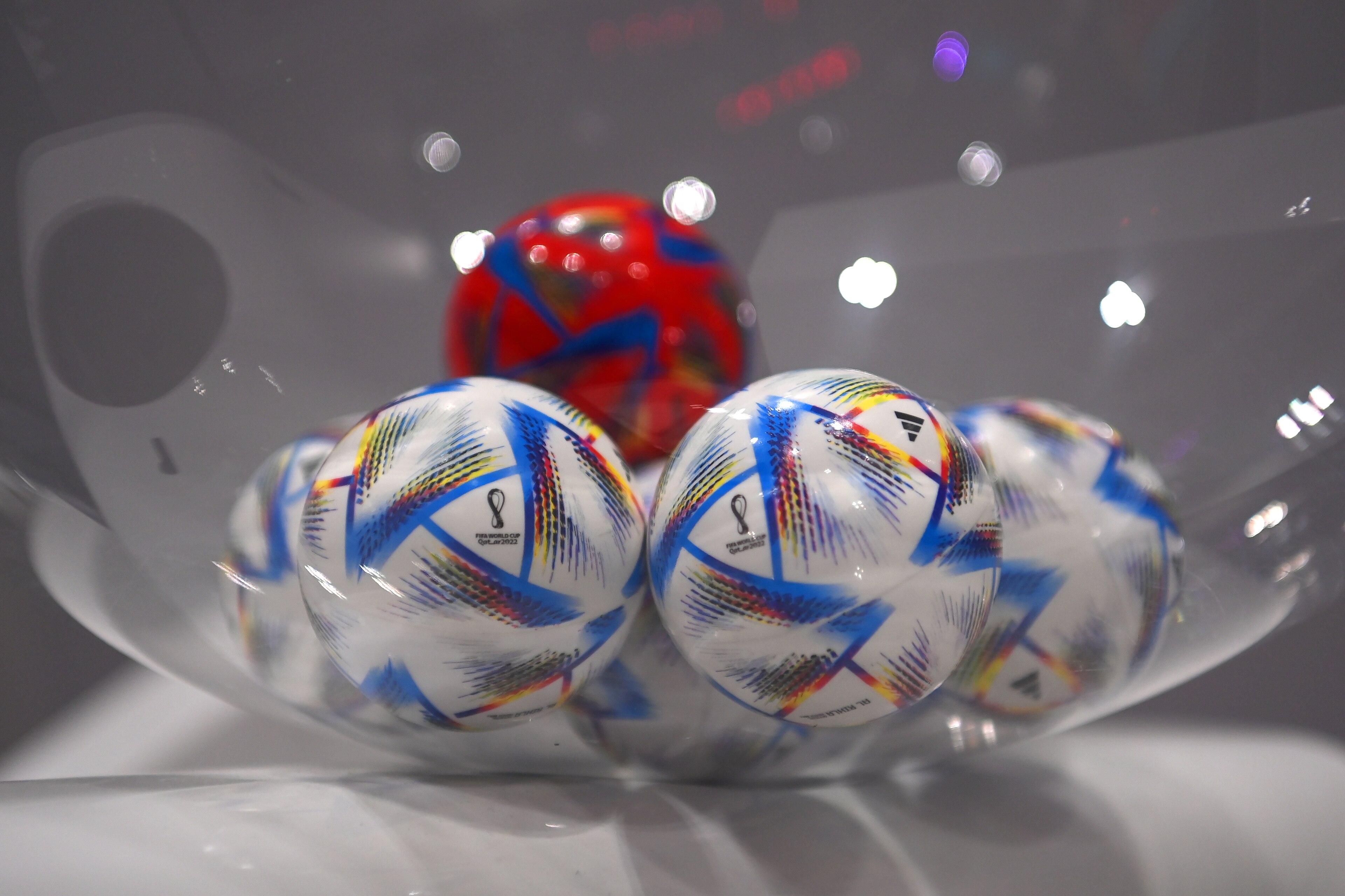 DOHA, QATAR - MARCH 31:  A view of the draw balls ahead of the 72nd FIFA World Cup Qatar 2022 Final Draw on March 31, 2022 in Doha, Qatar. (Photo by Michael Regan - FIFA/FIFA via Getty Images)