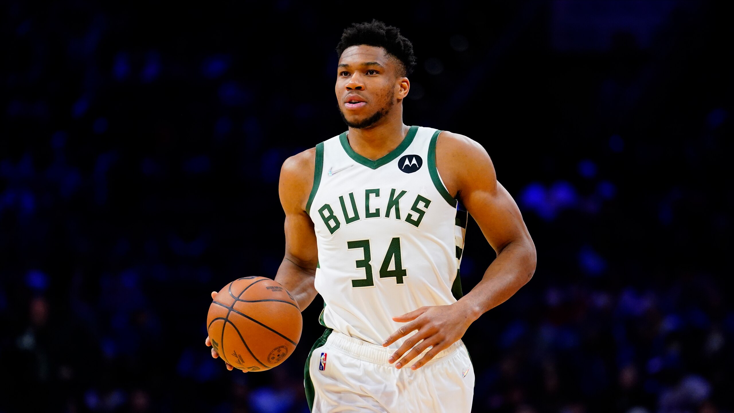 Milwaukee Bucks' Giannis Antetokounmpo plays during an NBA basketball game, Tuesday, March 29, 2022, in Philadelphia. (AP Photo/Matt Slocum)