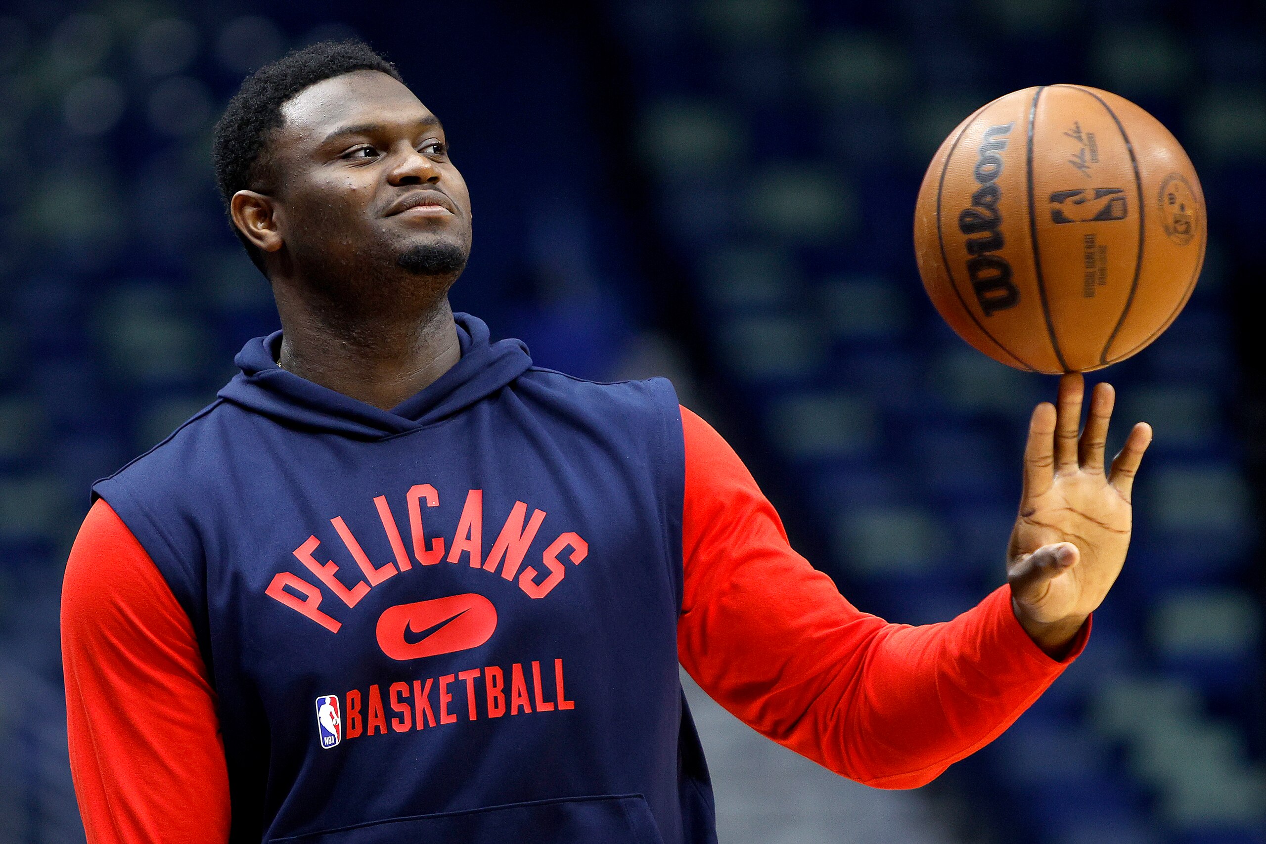 NEW ORLEANS, LOUISIANA - MARCH 27: Zion Williamson #1 of the New Orleans Pelicans stands on the court prior to the start of an NBA game against the Los Angeles Lakers at Smoothie King Center on March 27, 2022 in New Orleans, Louisiana. NOTE TO USER: User expressly acknowledges and agrees that, by downloading and or using this photograph, User is consenting to the terms and conditions of the Getty Images License Agreement. (Photo by Sean Gardner/Getty Images)