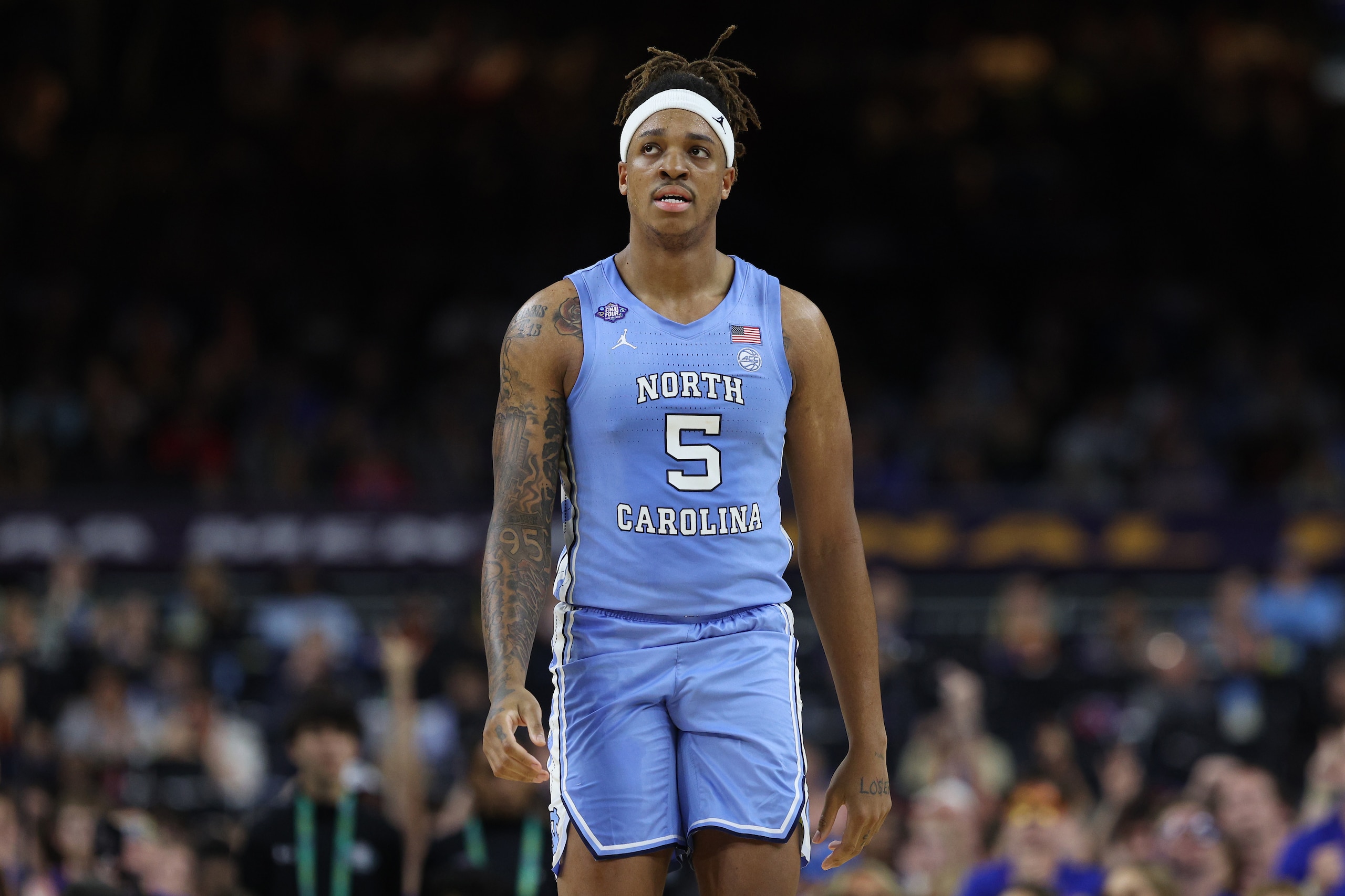 NEW ORLEANS, LOUISIANA - APRIL 04: Armando Bacot #5 of the North Carolina Tar Heels looks on in the second half of the game against the Kansas Jayhawks during the 2022 NCAA Men's Basketball Tournament National Championship at Caesars Superdome on April 04, 2022 in New Orleans, Louisiana. (Photo by Tom Pennington/Getty Images) NEW ORLEANS, LOUISIANA - APRIL 04: Armando Bacot #5 of the North Carolina Tar Heels looks on in the second half of the game against the Kansas Jayhawks during the 2022 NCAA Men's Basketball Tournament National Championship at Caesars Superdome on April 04, 2022 in New Orleans, Louisiana. (Photo by Tom Pennington/Getty Images)