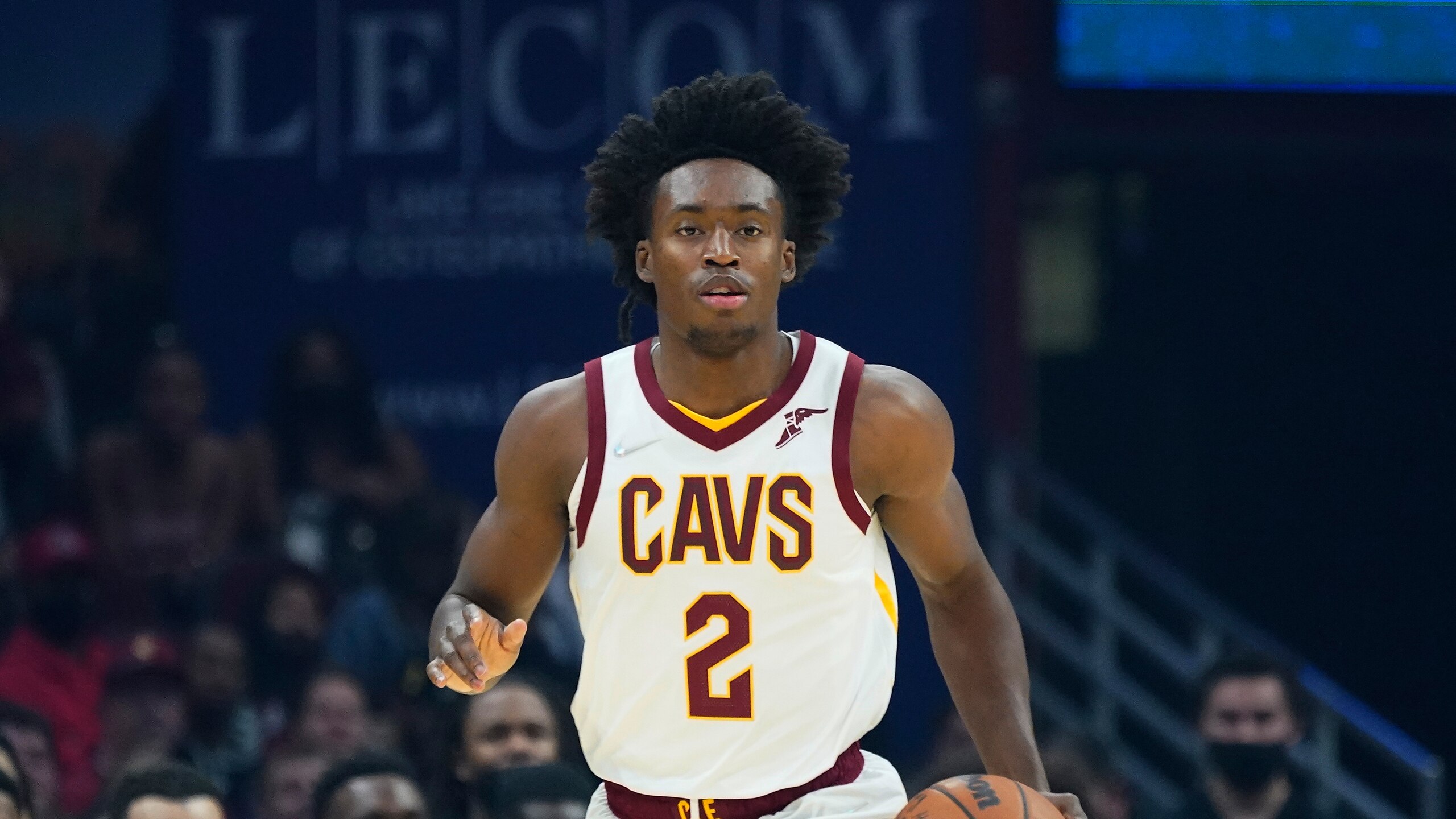 Cleveland Cavaliers' Collin Sexton drives against the Portland Trail Blazers in the first half of an NBA basketball game, Wednesday, Nov. 3, 2021, in Cleveland. (AP Photo/Tony Dejak)