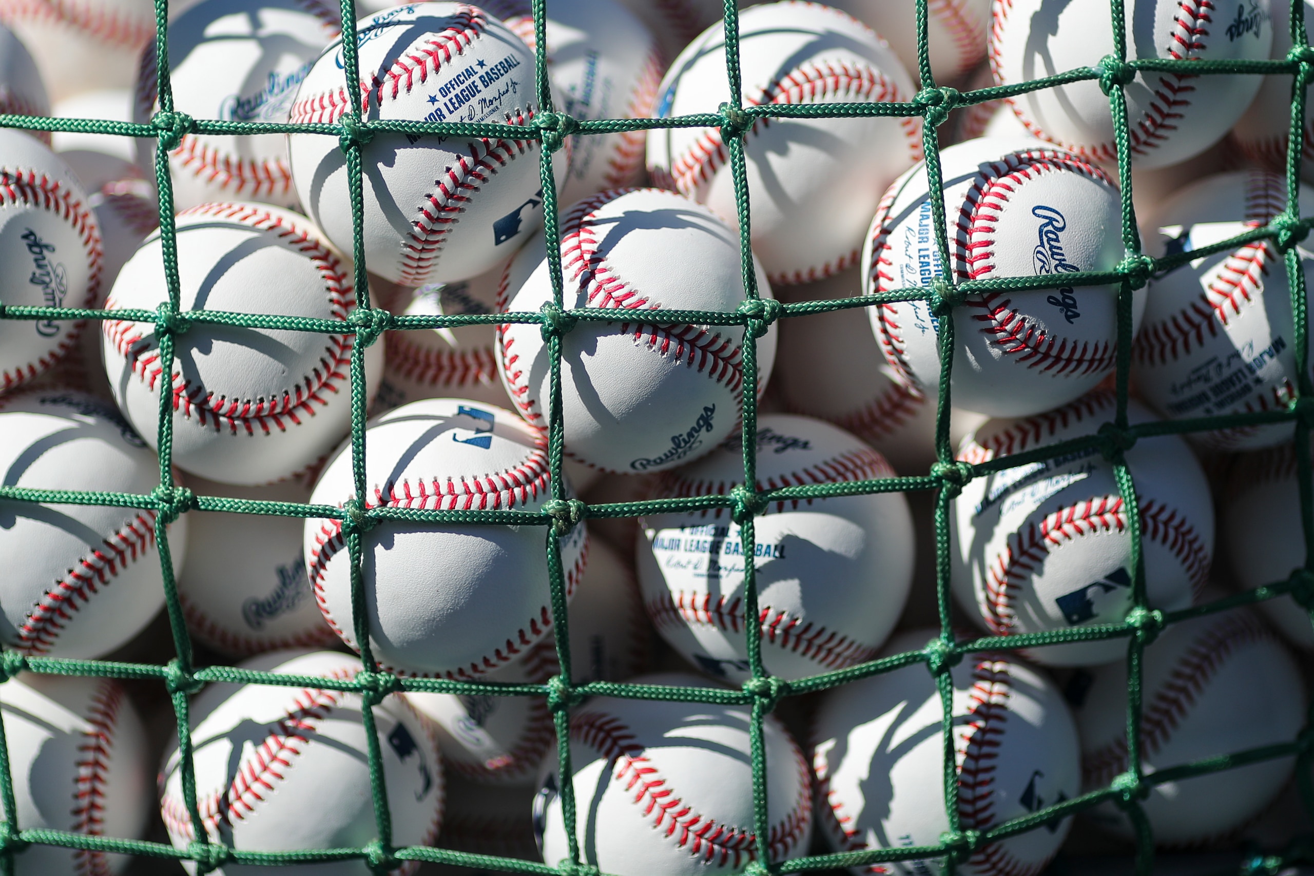 SAN DIEGO, CA - OCTOBER 11:  Detail shot of a bag of baseballs during Game 1 of the ALCS between the Tampa Bay Rays and the Houston Astros at Petco Park on Sunday, October 11, 2020 in San Diego, California. (Photo by Alex Trautwig/MLB Photos via Getty Images)