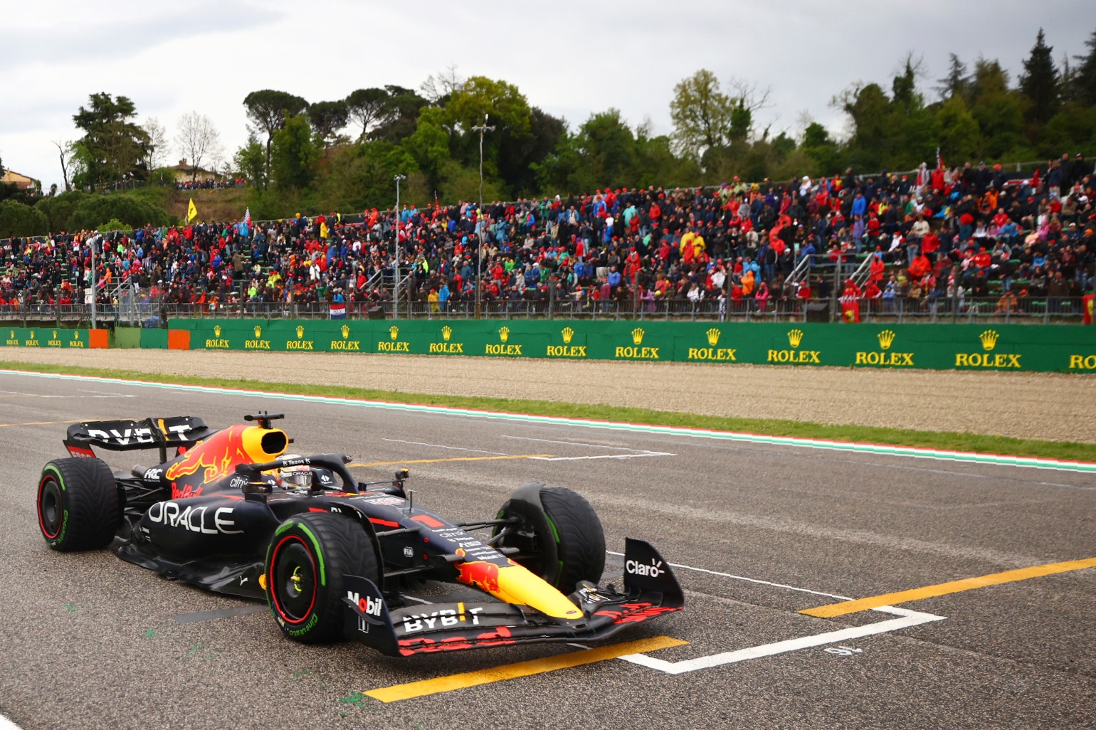 Red Bull driver Max Verstappen of the Netherlands steers his car during the Emilia Romagna Formula One Grand Prix, at the Enzo and Dino Ferrari racetrack in Imola, Italy, Sunday, April 24, 2022. (Guglielmo Mangiapane, Pool via AP)