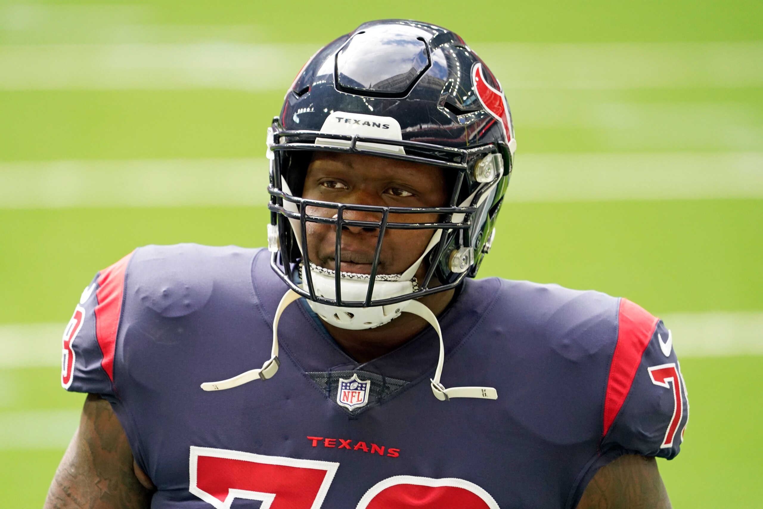 Houston Texans offensive tackle Laremy Tunsil warms up before an NFL football game against the Cincinnati Bengals Sunday, Dec. 27, 2020, in Houston. (AP Photo/Eric Christian Smith) Houston Texans offensive tackle Laremy Tunsil warms up before an NFL football game against the Cincinnati Bengals Sunday, Dec. 27, 2020, in Houston. (AP Photo/Eric Christian Smith)