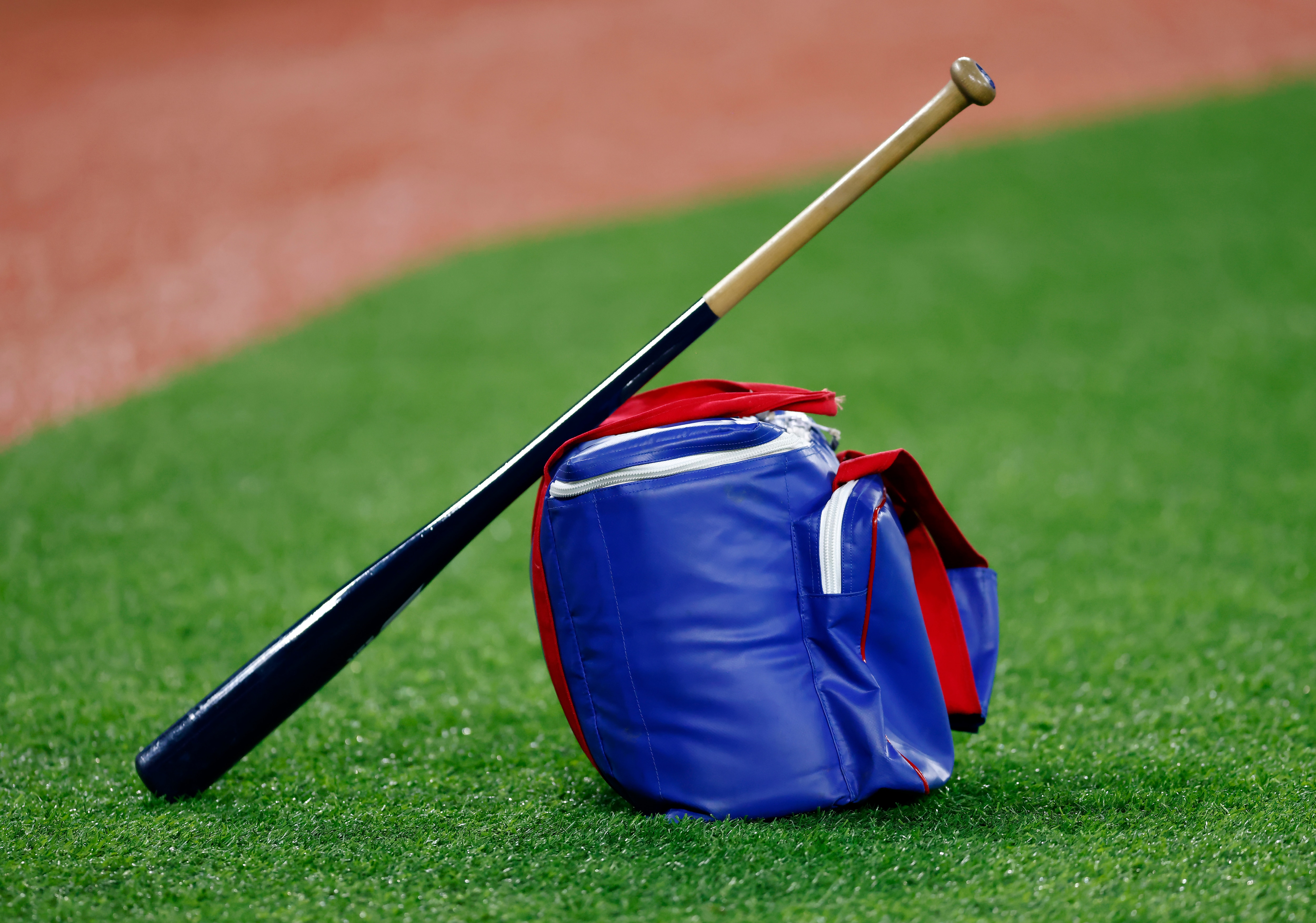 TORONTO, ON - APRIL 26: Bat and baseball bag prior to a MLB game between the Toronto Blue Jays and the Boston Red Sox at Rogers Centre on April 26, 2022 in Toronto, Ontario, Canada. (Photo by Vaughn Ridley/Getty Images) TORONTO, ON - APRIL 26: Bat and baseball bag prior to a MLB game between the Toronto Blue Jays and the Boston Red Sox at Rogers Centre on April 26, 2022 in Toronto, Ontario, Canada. (Photo by Vaughn Ridley/Getty Images)