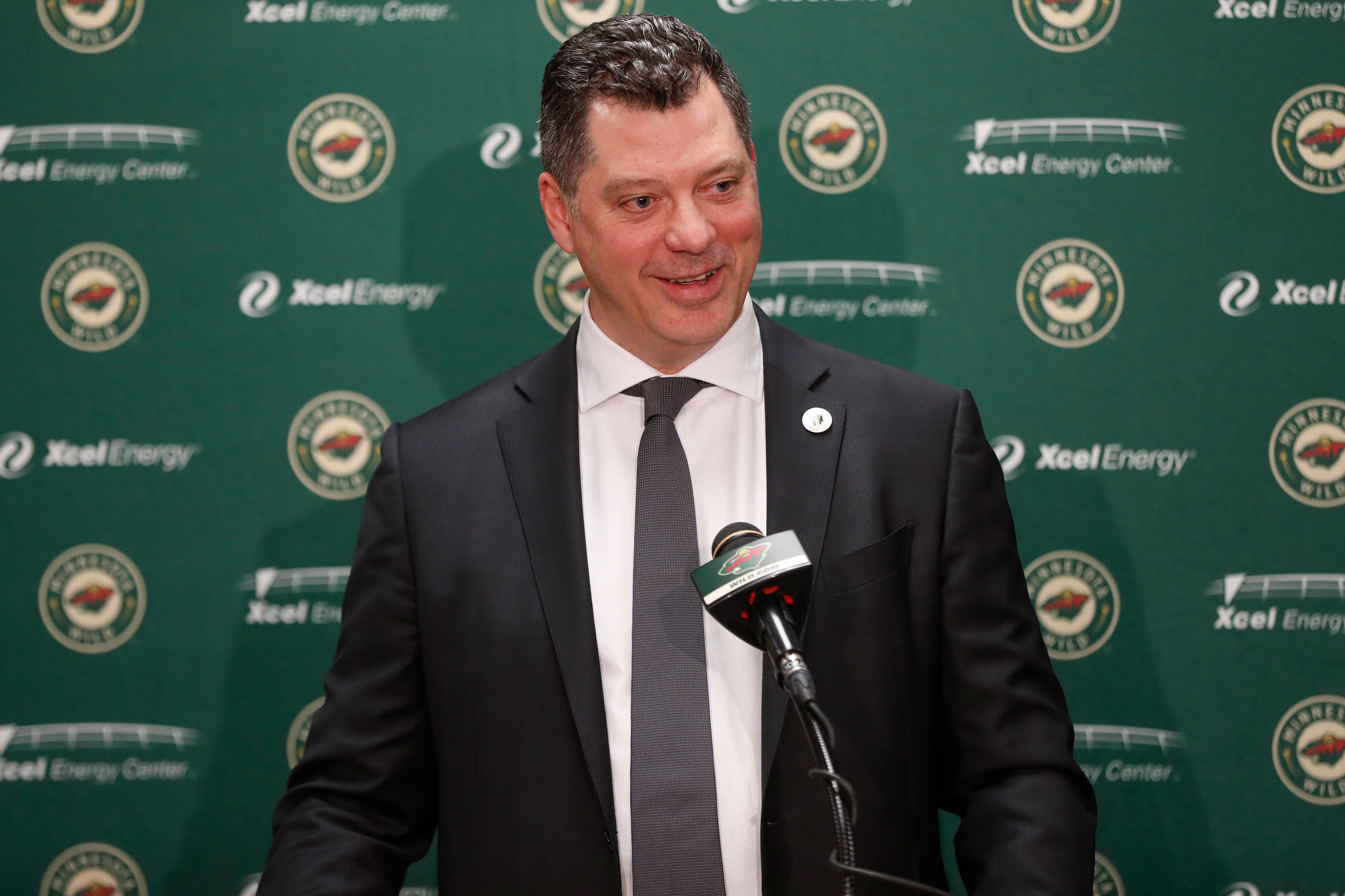 SAINT PAUL, MN - MARCH 21: Minnesota Wild general manager Bill Guerin speaks at a press conference prior to the game against the Vegas Golden Knights at the Xcel Energy Center on March 21, 2022 in Saint Paul, Minnesota. (Photo by Bruce Kluckhohn/NHLI via Getty Images)