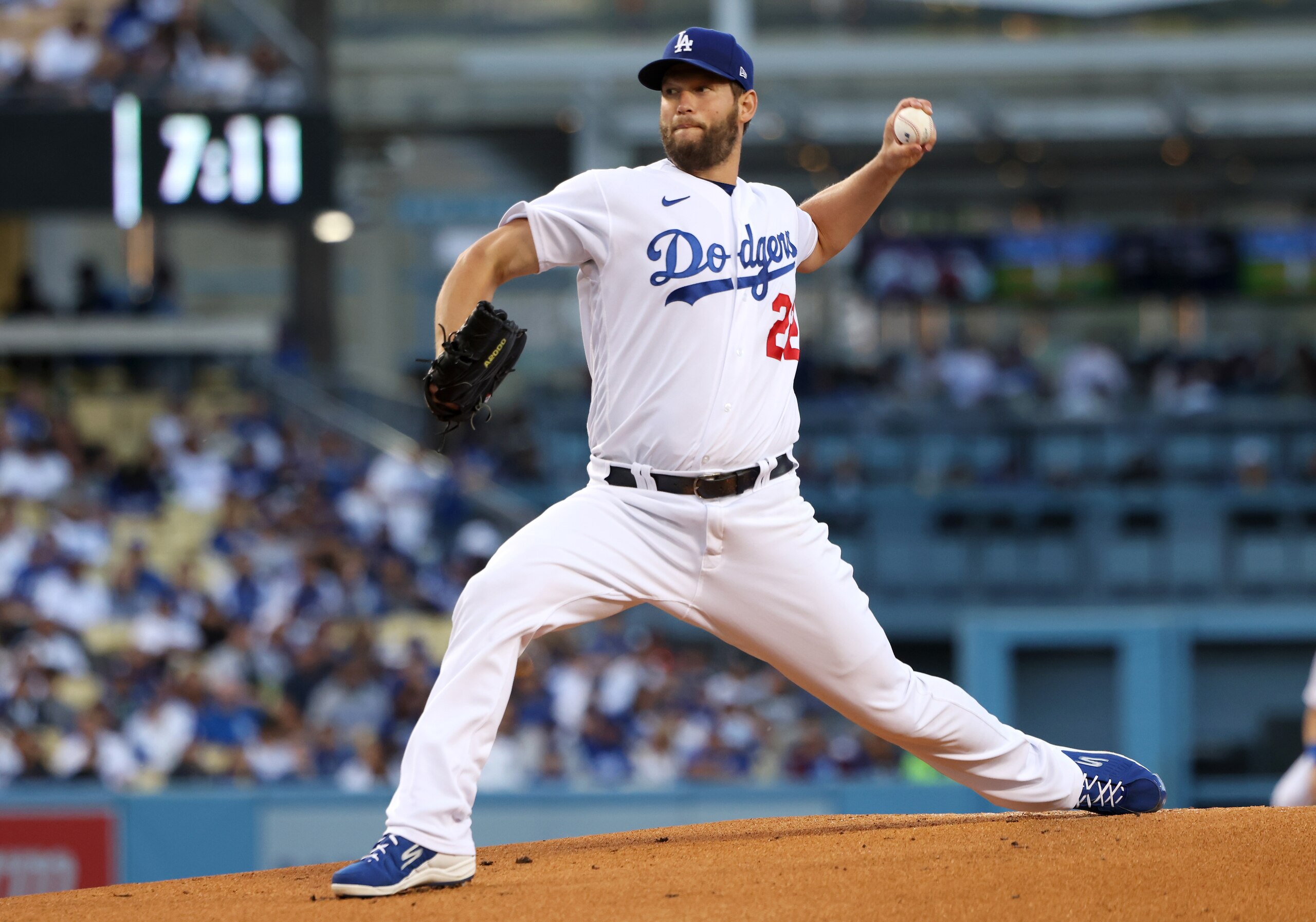LOS ANGELES, CALIFORNIA - APRIL 30: Clayton Kershaw #22 of the Los Angeles Dodgers pitches during the first inning against the Detroit Tigers at Dodger Stadium on April 30, 2022 in Los Angeles, California. (Photo by Katelyn Mulcahy/Getty Images)