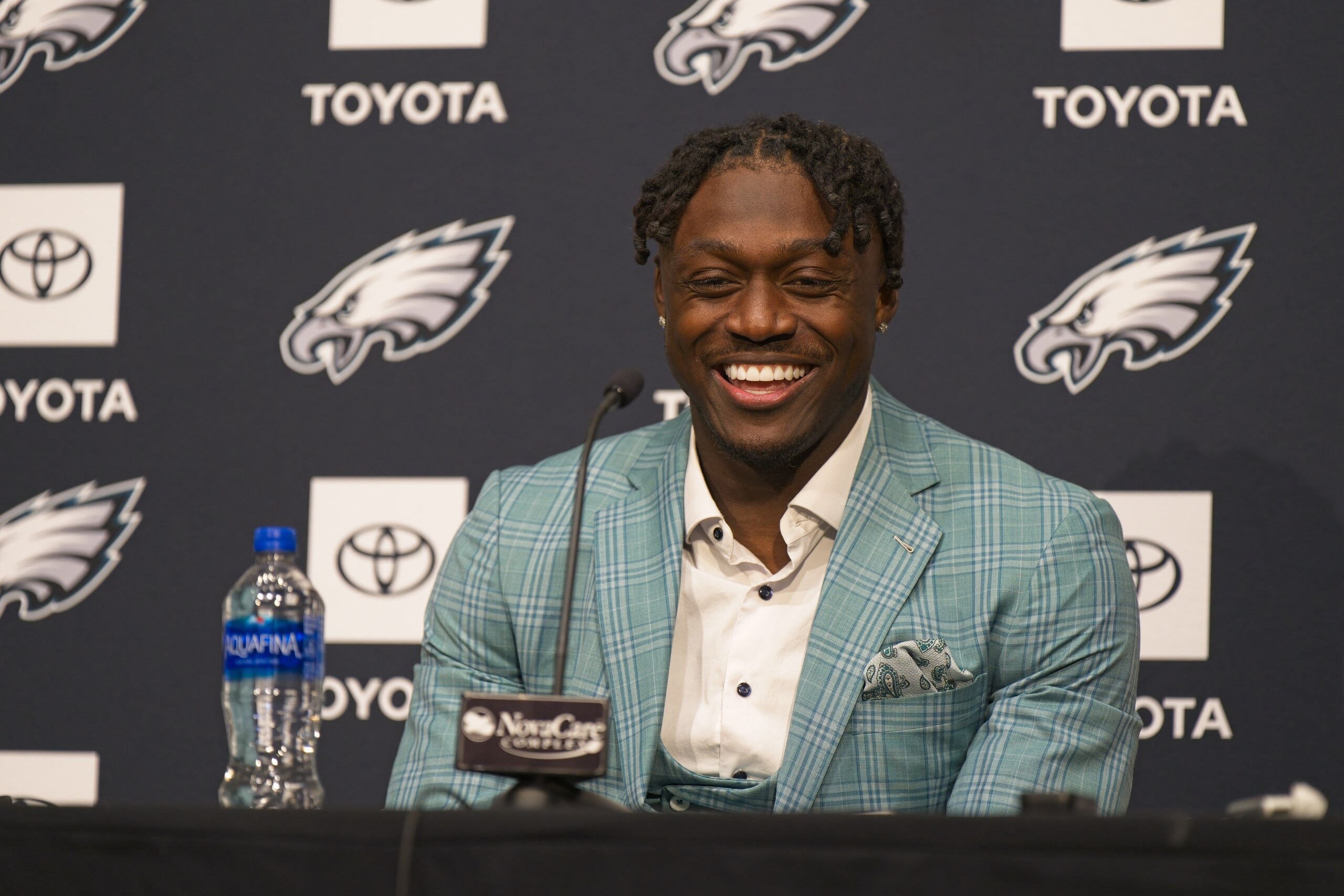 PHILADELPHIA, PA - MAY 02: Philadelphia Eagles wide receiver AJ Brown holds a press conference on May 2, 2020 at the NovaCare Complex in Philadelphia, Pa. (Photo by Andy Lewis/Icon Sportswire via Getty Images)