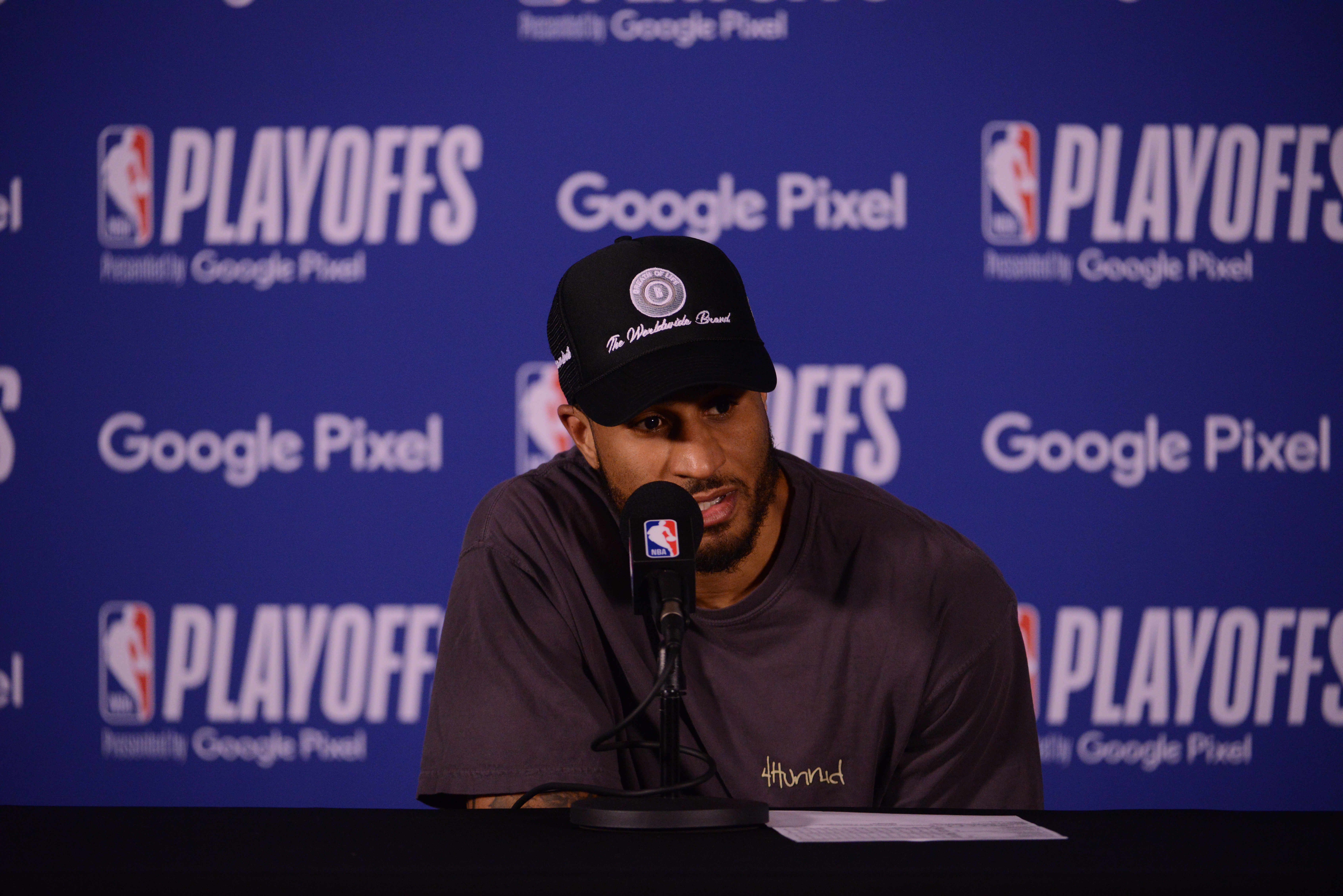 MEMPHIS, TN - MAY 1: Gary Payton II #0 of the Golden State Warriors speaks with the Media after the game against the Memphis Grizzlies during Game 1 of the 2022 NBA Playoffs Western Conference Semifinals on May 1, 2022 at FedExForum in Memphis, Tennessee. NOTE TO USER: User expressly acknowledges and agrees that, by downloading and or using this photograph, User is consenting to the terms and conditions of the Getty Images License Agreement. Mandatory Copyright Notice: Copyright 2022 NBAE (Photo by Noah Graham/NBAE via Getty Images) MEMPHIS, TN - MAY 1: Gary Payton II #0 of the Golden State Warriors speaks with the Media after the game against the Memphis Grizzlies during Game 1 of the 2022 NBA Playoffs Western Conference Semifinals on May 1, 2022 at FedExForum in Memphis, Tennessee. NOTE TO USER: User expressly acknowledges and agrees that, by downloading and or using this photograph, User is consenting to the terms and conditions of the Getty Images License Agreement. Mandatory Copyright Notice: Copyright 2022 NBAE (Photo by Noah Graham/NBAE via Getty Images)