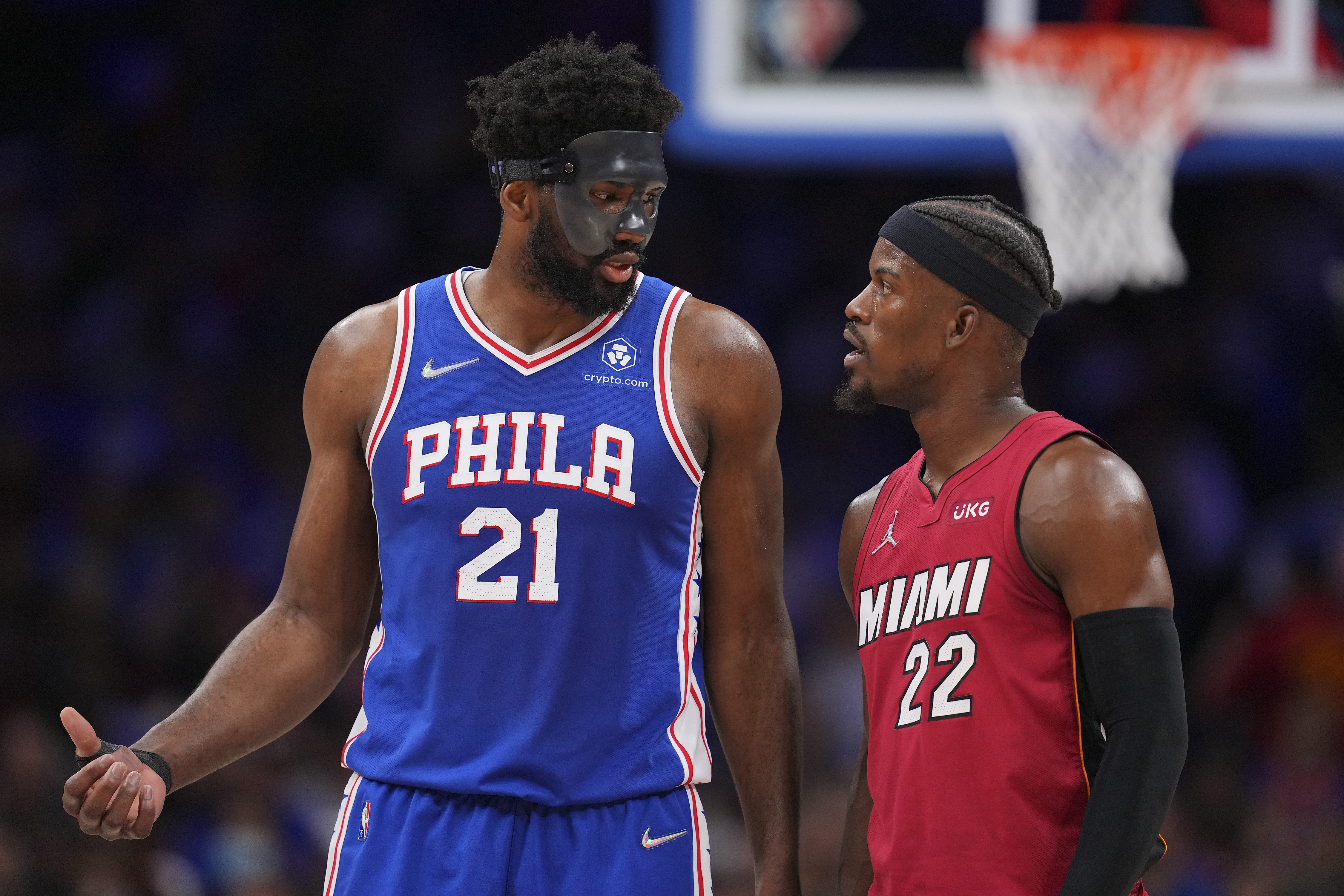 Joel Embiid and the mask make NBA playoff debut in Sixers' win over Heat