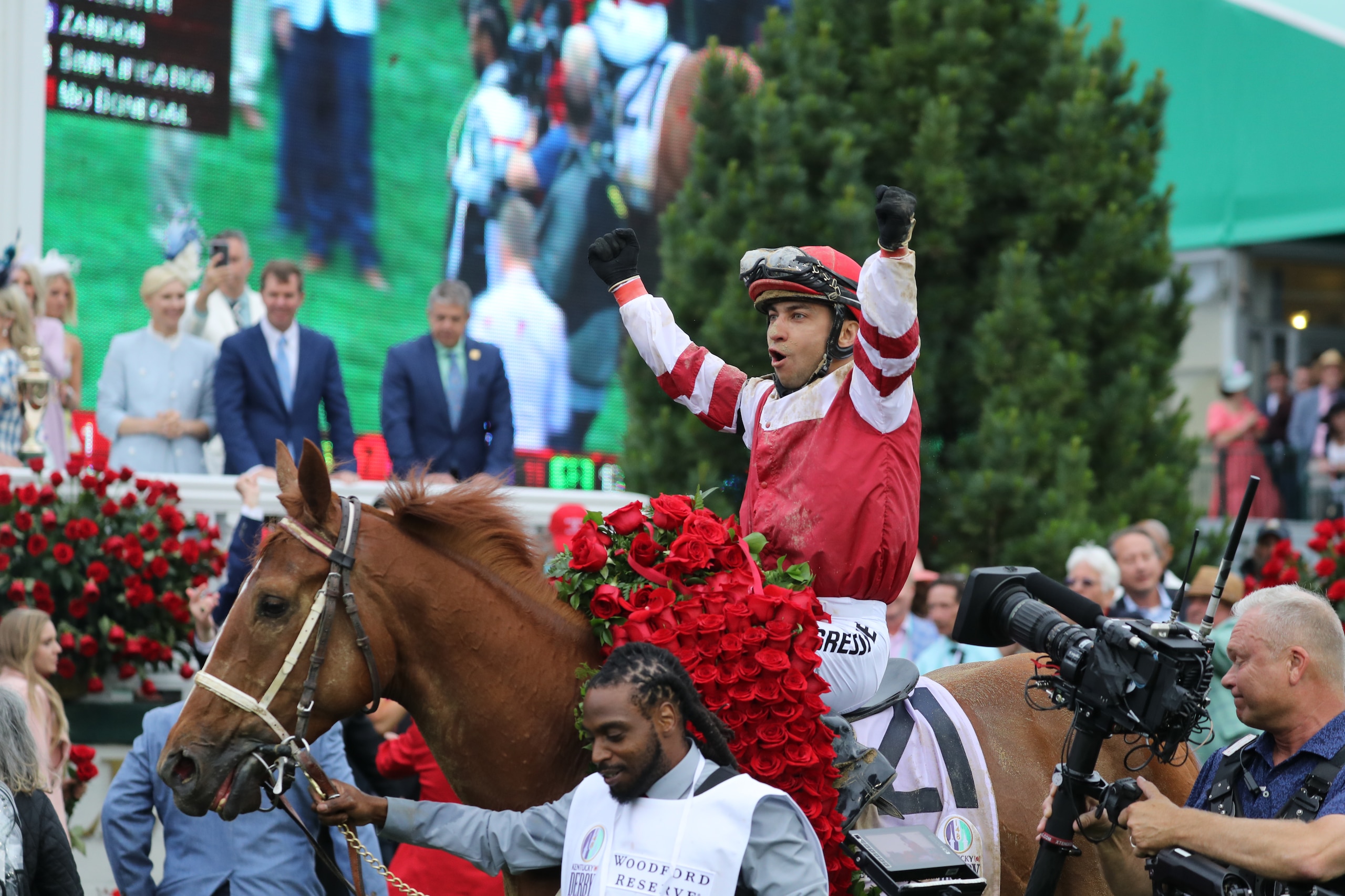 LOUISVILLE, KY - MAY 07 Rich Strike with Sonny Leon riding wins the 148th Kentucky Derby at Churchill Downs Race Track on May 6, 2022 in Louisville, KY. (Photo by Horsephotos/Getty Images)