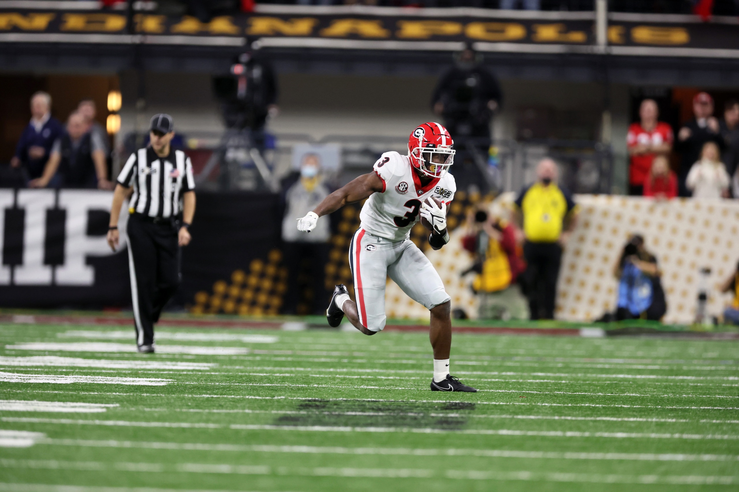 College Football: CFP National Championship: Georgia Zamir White (3) in action vs Alabama at Lucas Oil Stadium. Indianapolis, IN 1/10/2022 CREDIT: David E. Klutho (Photo by David E. Klutho/Sports Illustrated via Getty Images) (Set Number: X163902 TK1)