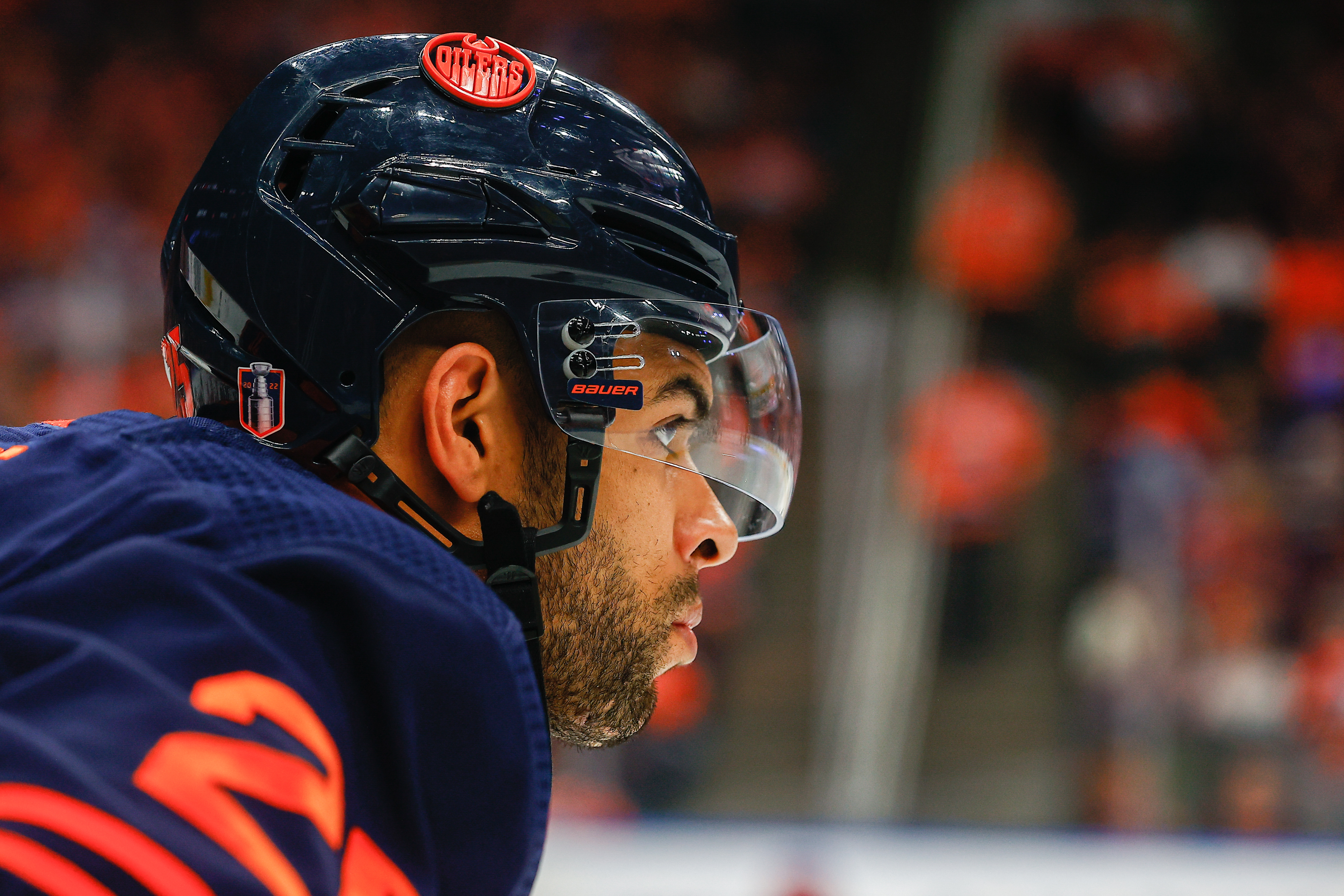 EDMONTON, AB - MAY 10: Edmonton Oilers Defenceman Darnell Nurse (25) in action in the second period during the Edmonton Oilers versus the Los Angeles Kings Stanley Cup playoffs round 1, game 5 on May 10, 2022 at Rogers Place in Edmonton, AB. (Photo by Curtis Comeau/Icon Sportswire via Getty Images)