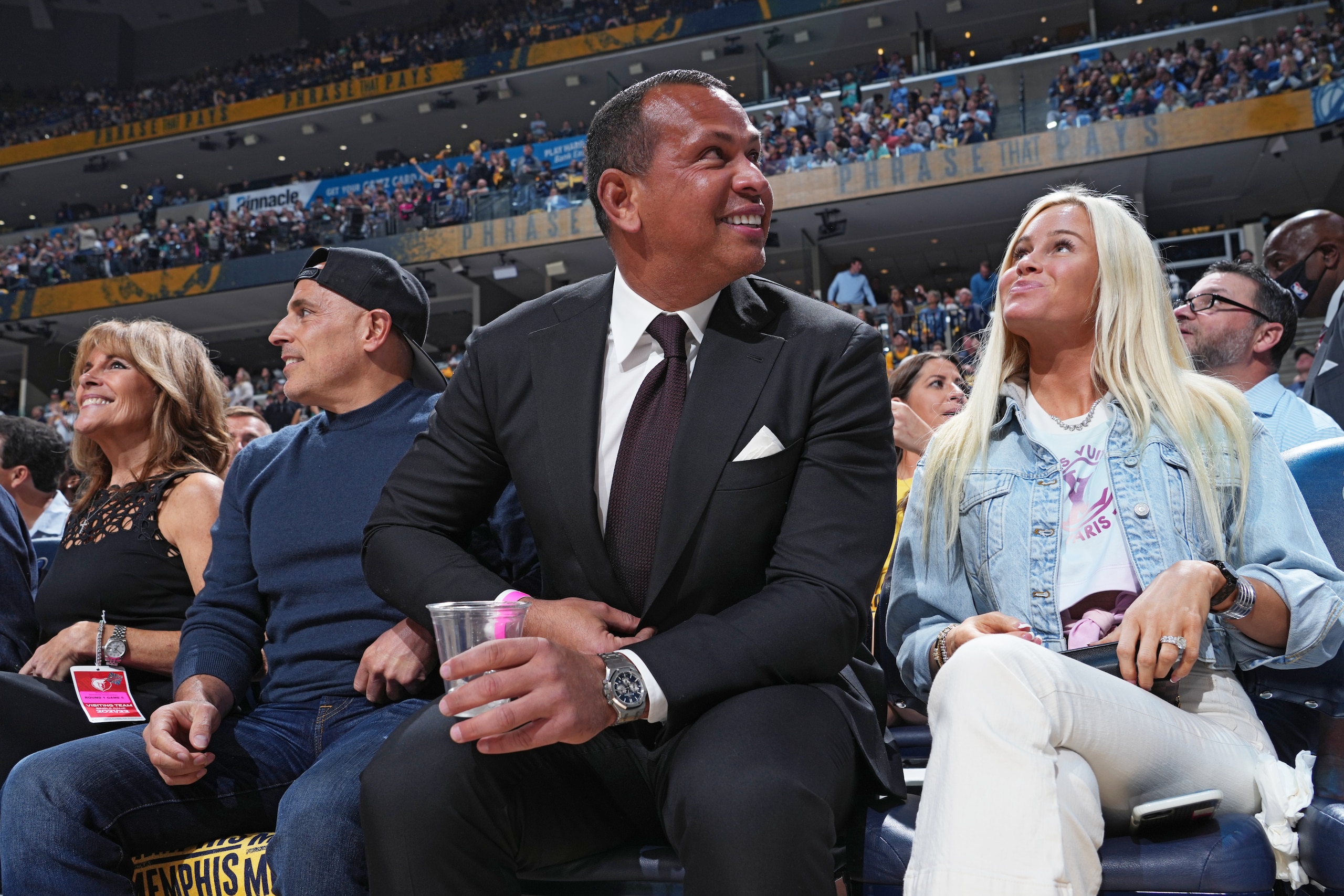 MEMPHIS, TN - APRIL 26: Alex Rodriguez attends a game between the Minnesota Timberwolves and the Memphis Grizzlies during Round 1 Game 5 on April 26, 2022 at FedExForum in Memphis, Tennessee. NOTE TO USER: User expressly acknowledges and agrees that, by downloading and/or using this Photograph, user is consenting to the terms and conditions of the Getty Images License Agreement. Mandatory Copyright Notice: Copyright 2022 NBAE (Photo by Jesse D. Garrabrant/NBAE via Getty Images)
