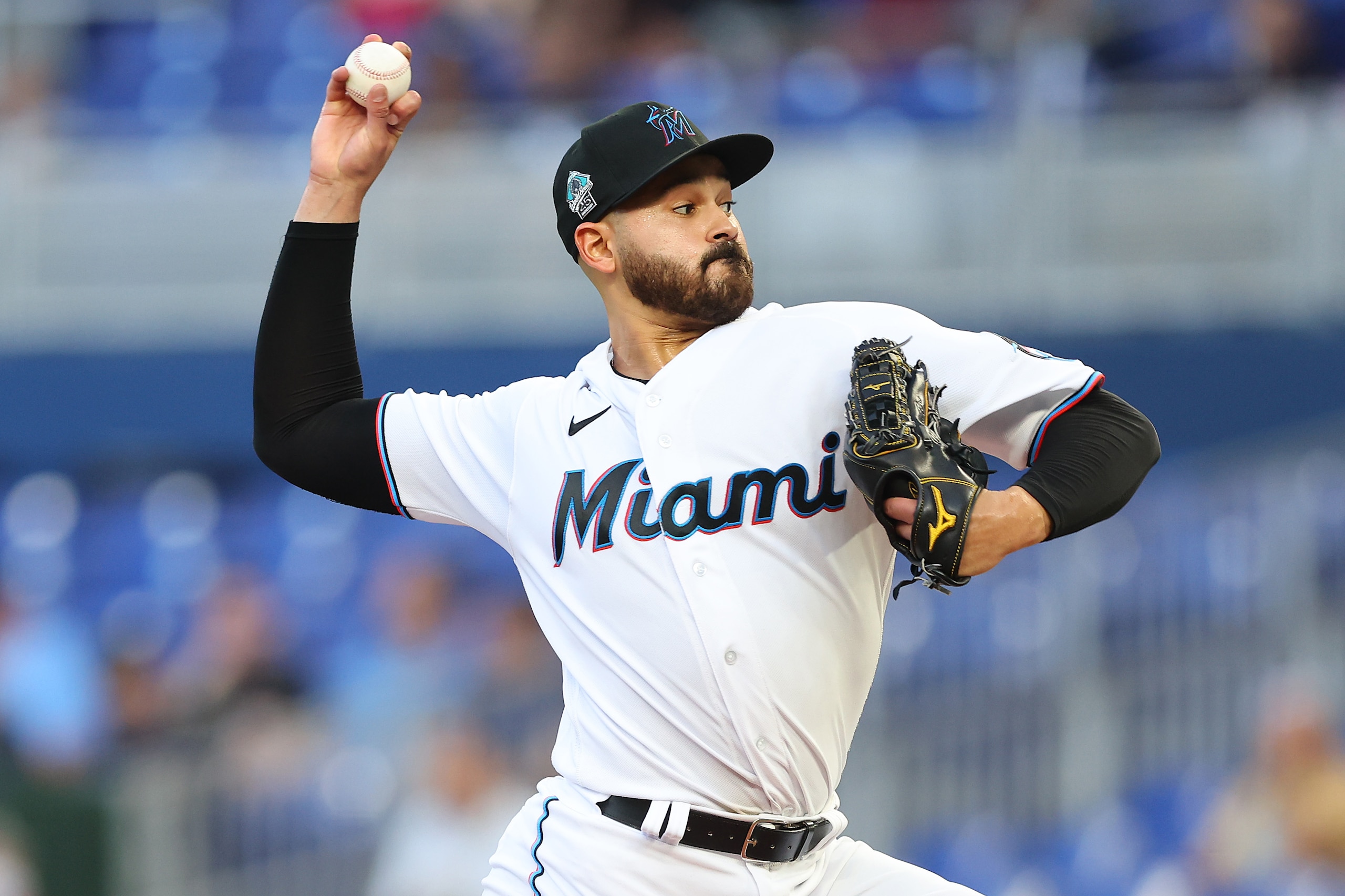 MIAMI, FLORIDA - MAY 13: Pablo Lopez #49 of the Miami Marlins delivers a pitch during the second inning against the Milwaukee Brewers at loanDepot park on May 13, 2022 in Miami, Florida. (Photo by Michael Reaves/Getty Images)