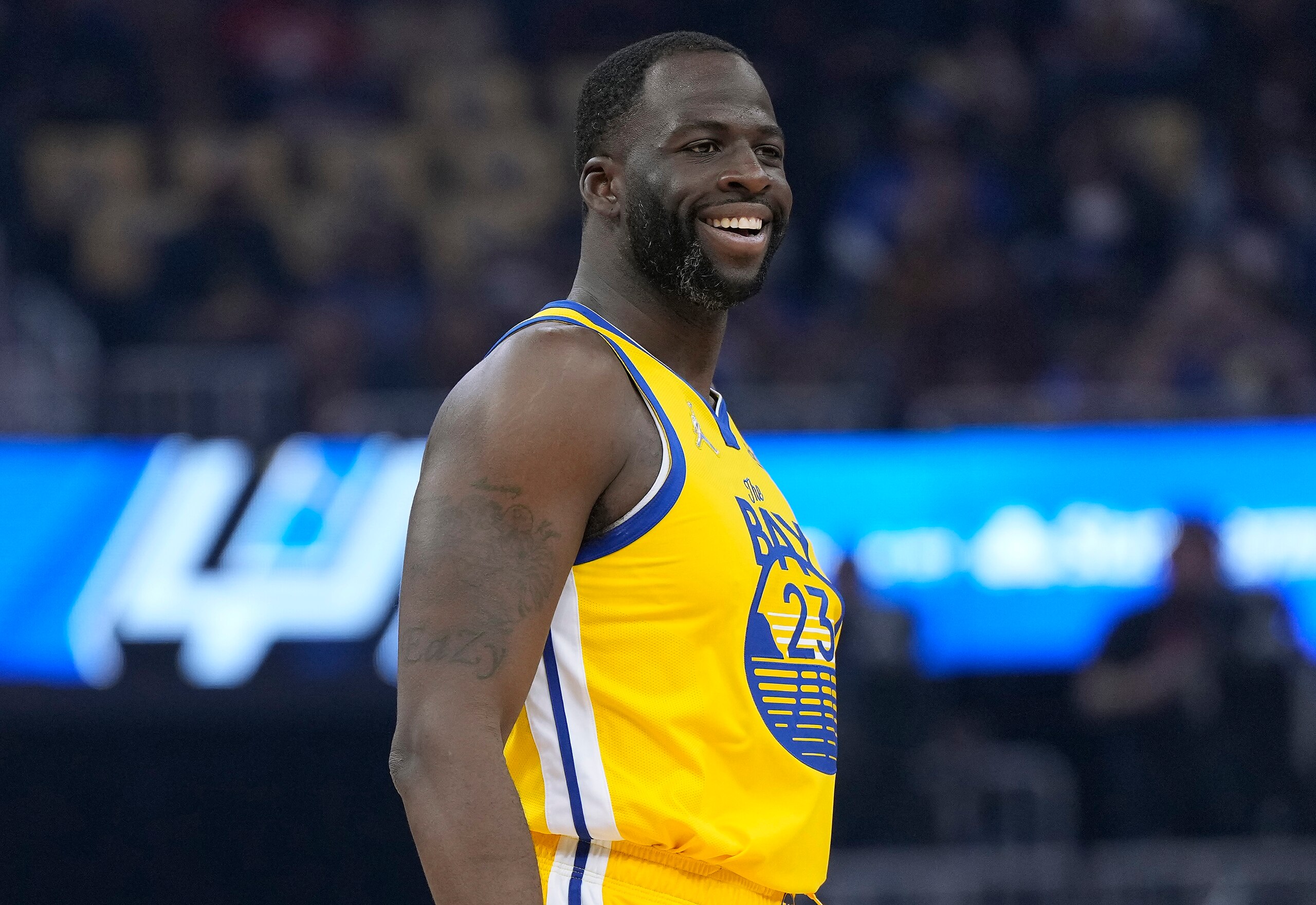SAN FRANCISCO, CALIFORNIA - MARCH 20: Draymond Green #23 of the Golden State Warriors looks on against the San Antonio Spurs in the first half of an NBA basketball game at Chase Center on March 20, 2022 in San Francisco, California. NOTE TO USER: User expressly acknowledges and agrees that, by downloading and or using this photograph, User is consenting to the terms and conditions of the Getty Images License Agreement. (Photo by Thearon W. Henderson/Getty Images)