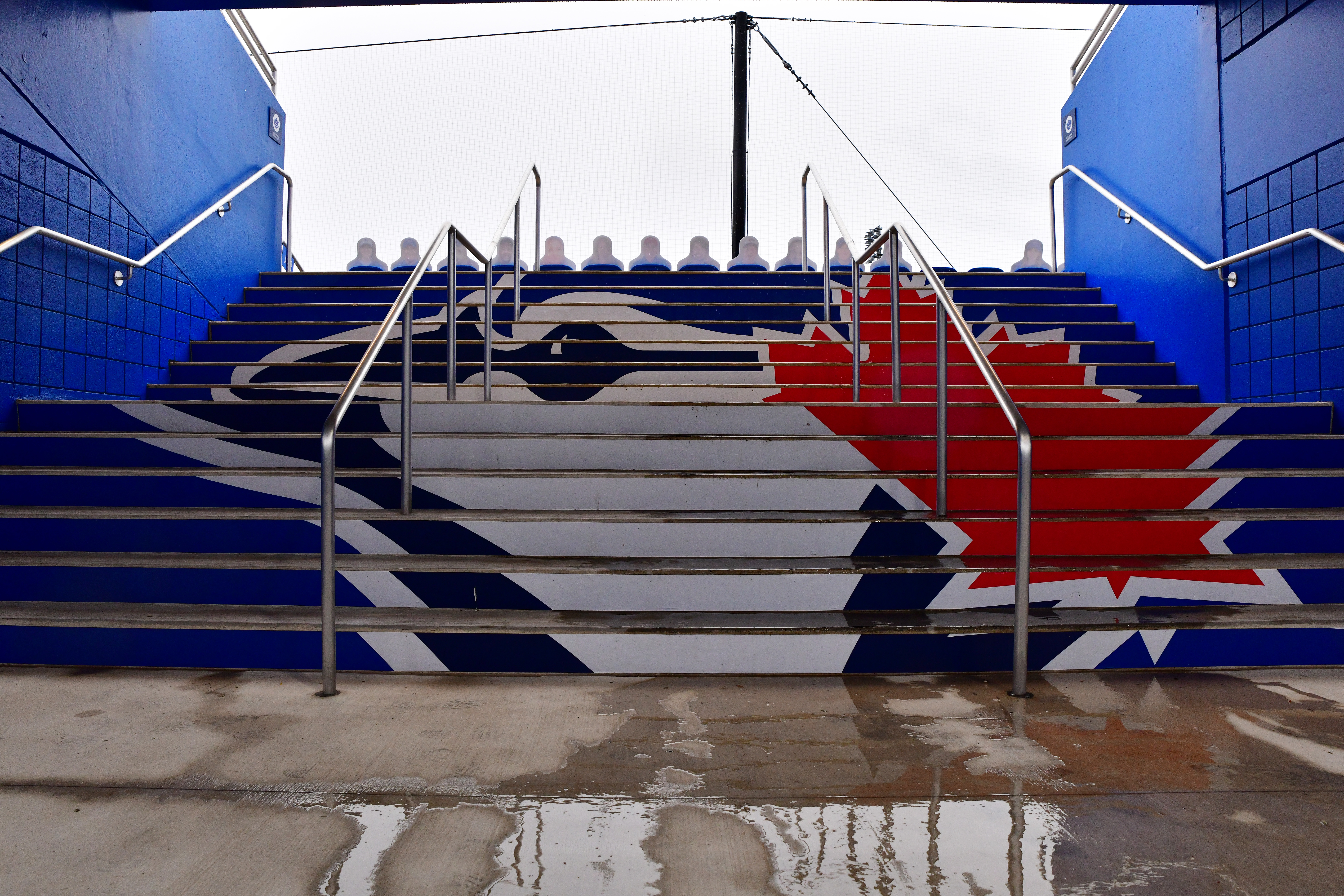 DUNEDIN, FLORIDA - APRIL 11: A general view of rain at TD Ballpark after a game between the Toronto Blue Jays and the Los Angeles Angels was postponed due to weather on April 11, 2021 in Dunedin, Florida. (Photo by Julio Aguilar/Getty Images)