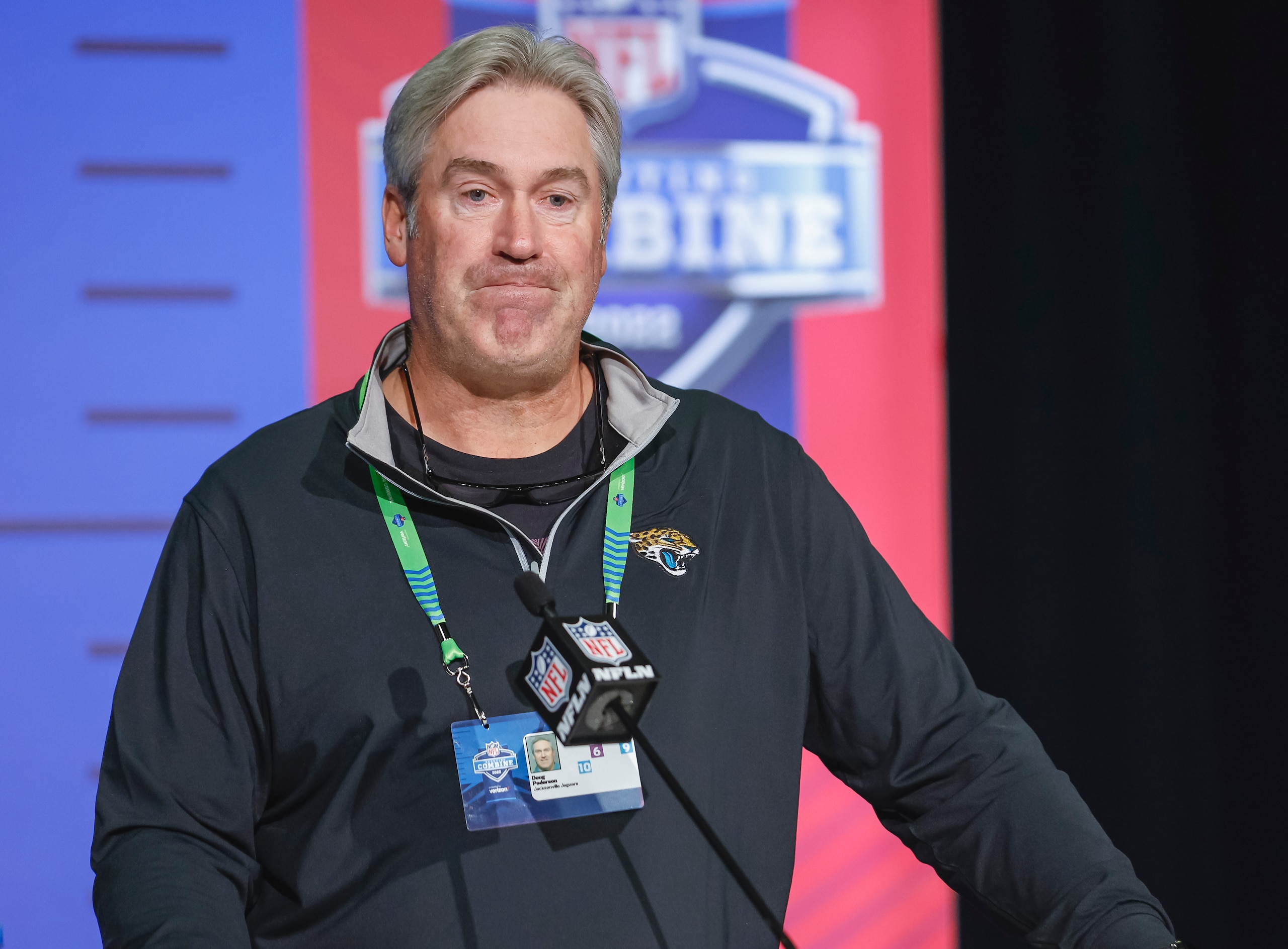 INDIANAPOLIS, IN - MAR 01: Doug Pederson, head coach of the Jacksonville Jaguars speaks to reporters during the NFL Draft Combine at the Indiana Convention Center on March 1, 2022 in Indianapolis, Indiana. (Photo by Michael Hickey/Getty Images)